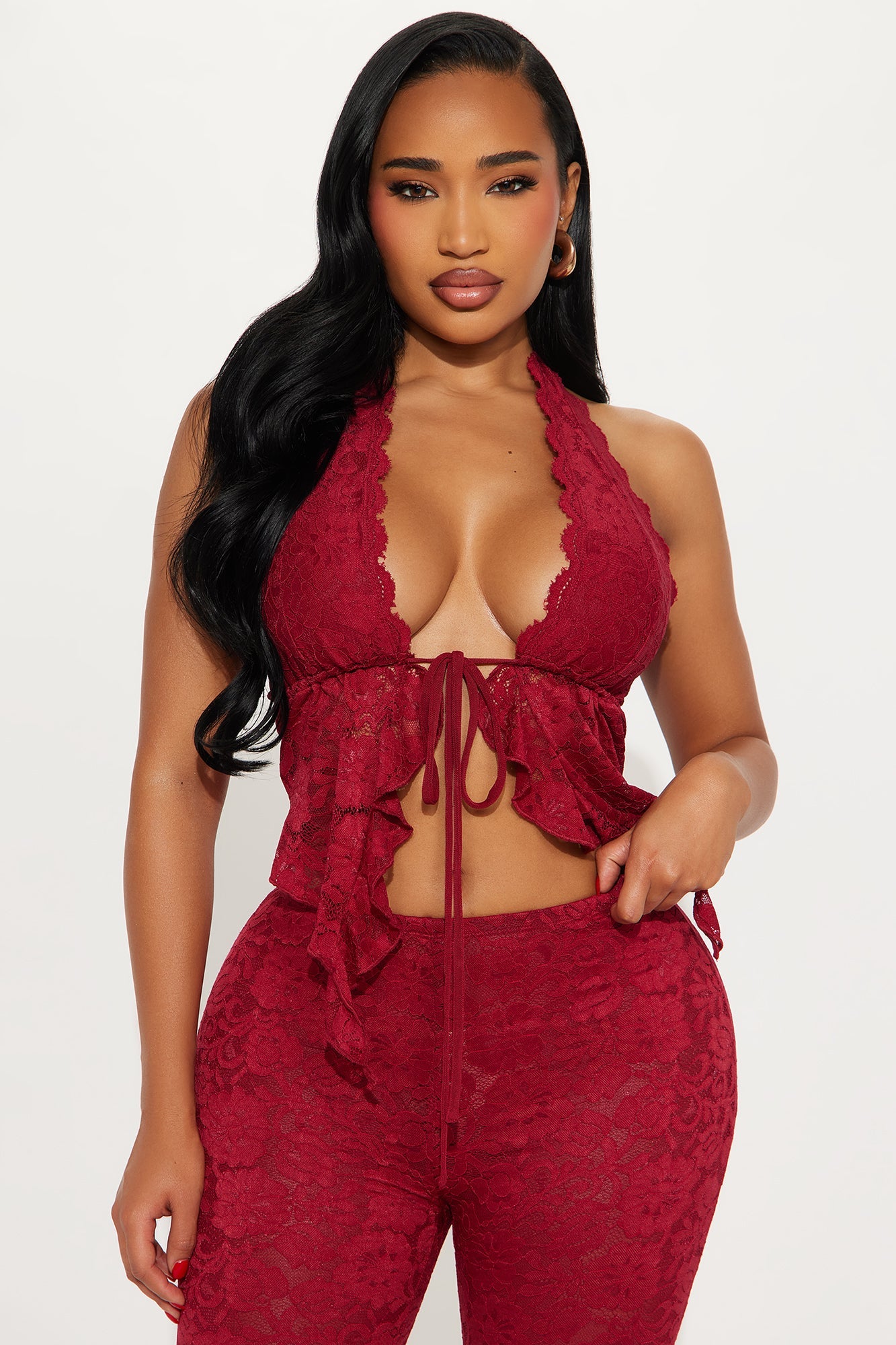 Violetta Lace Pant Set - Burgundy