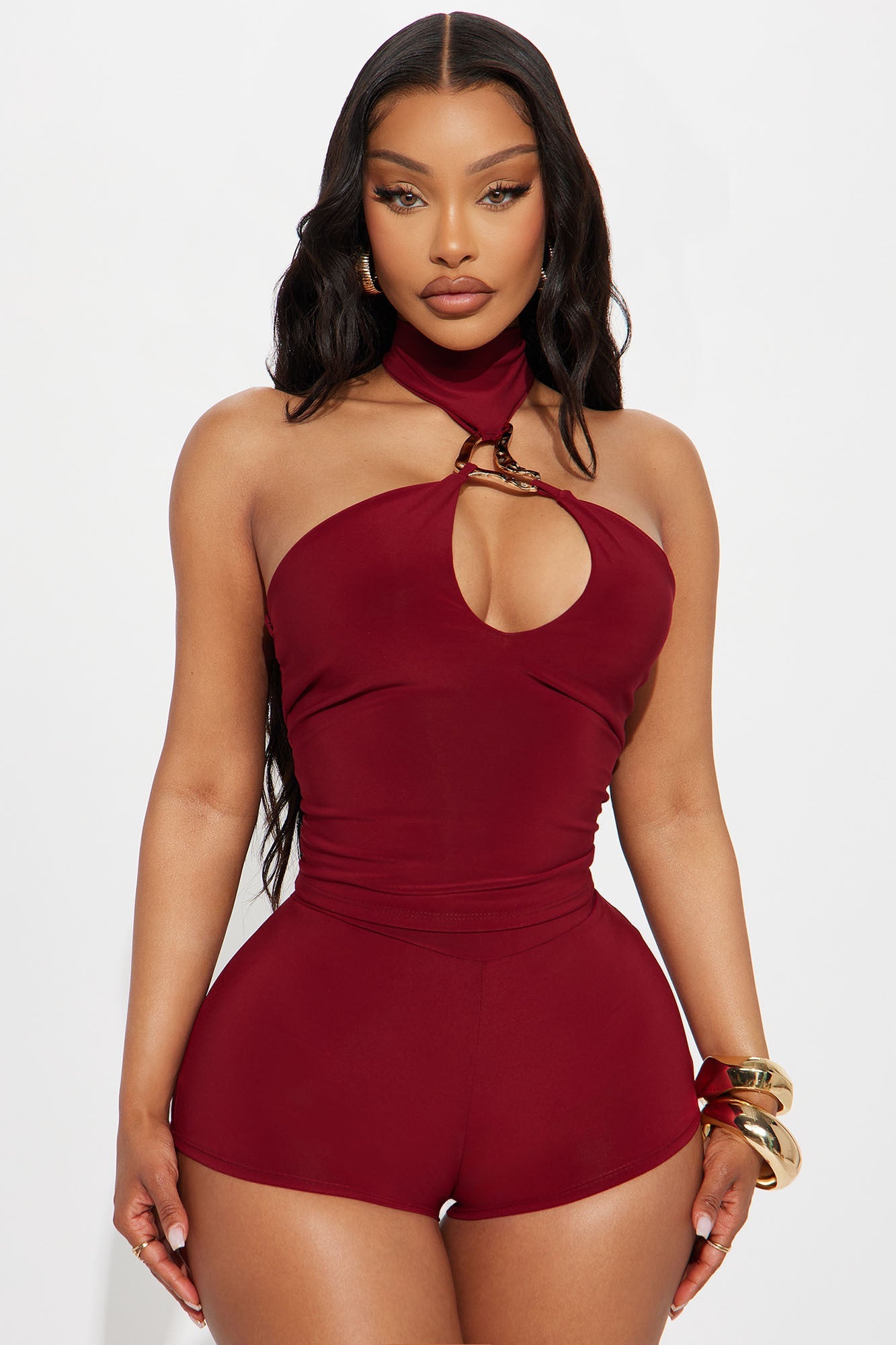 Blow Your Mind Venezia Halter Short Set - Burgundy