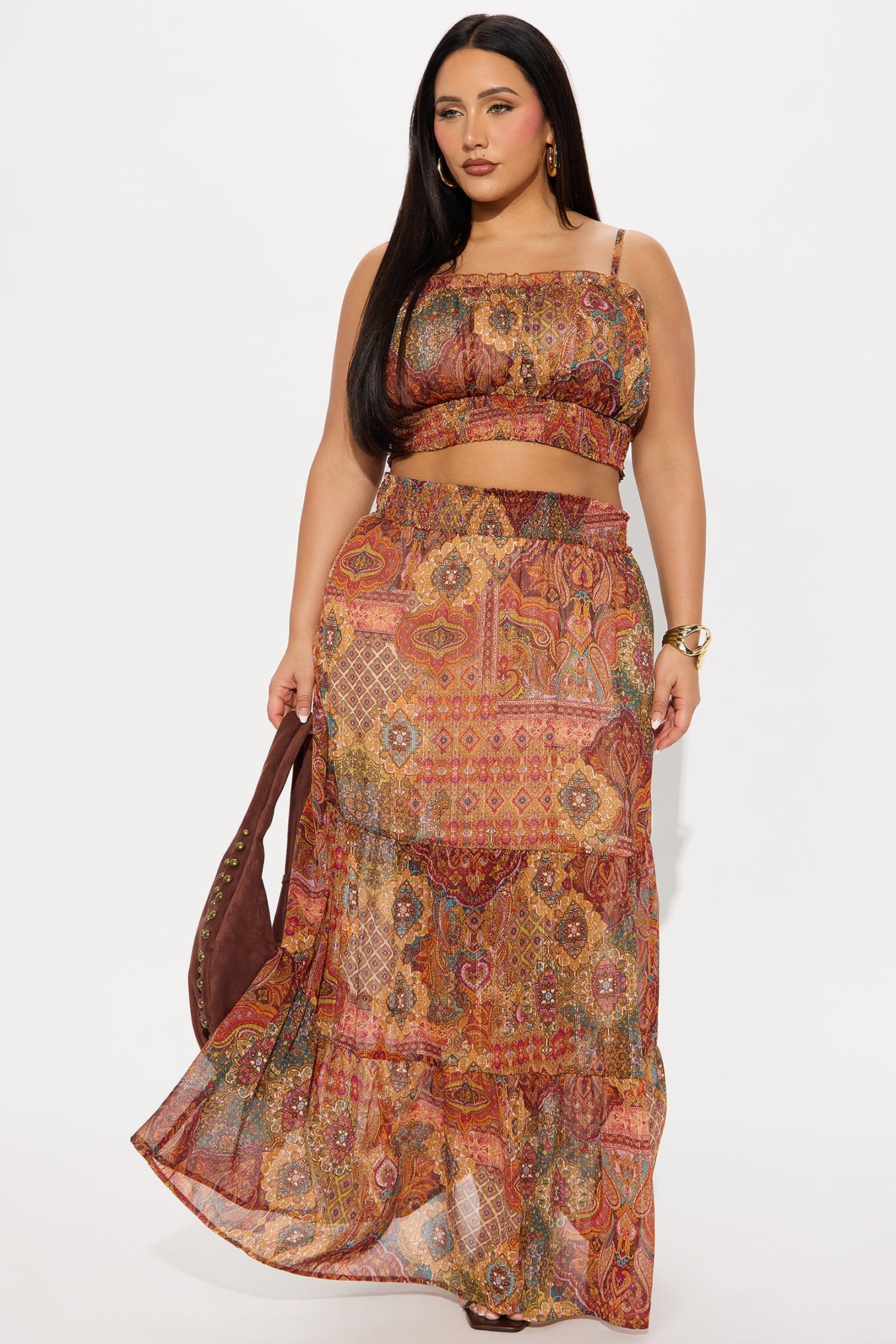 Esmeralda Maxi Skirt Set - Burgundy/combo