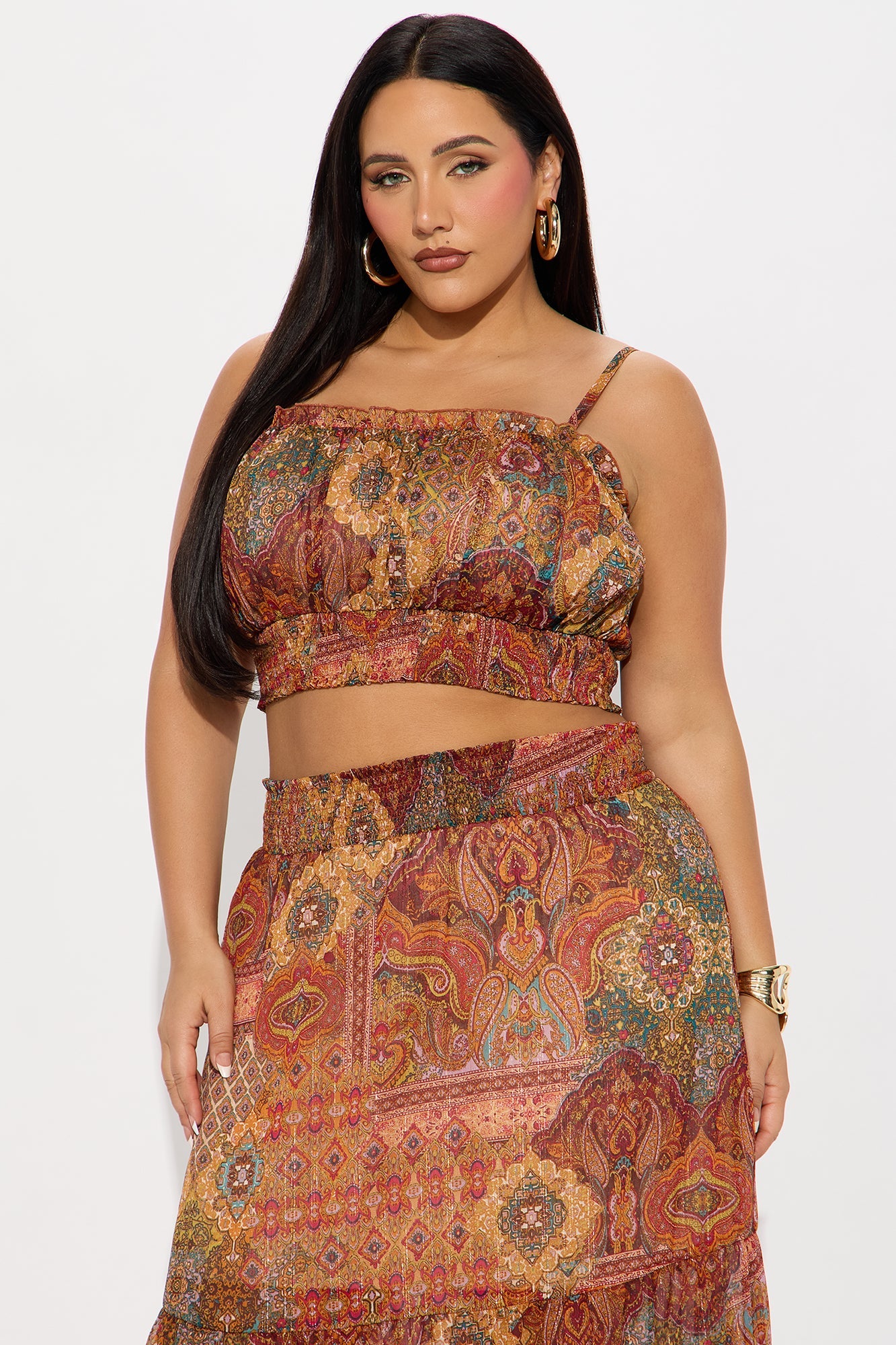 Esmeralda Maxi Skirt Set - Burgundy/combo