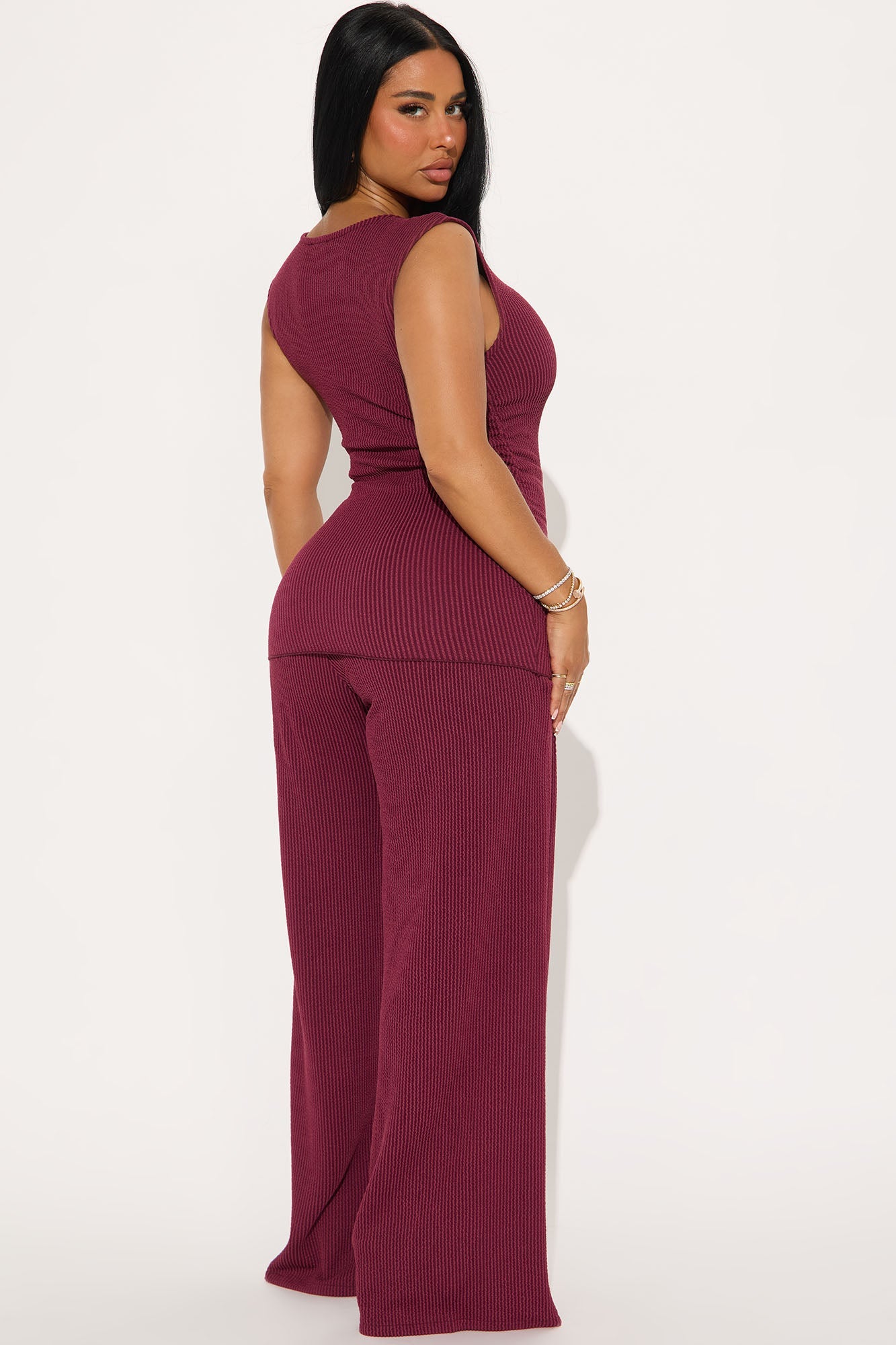 Amaya Ribbed Pant Set - Wine