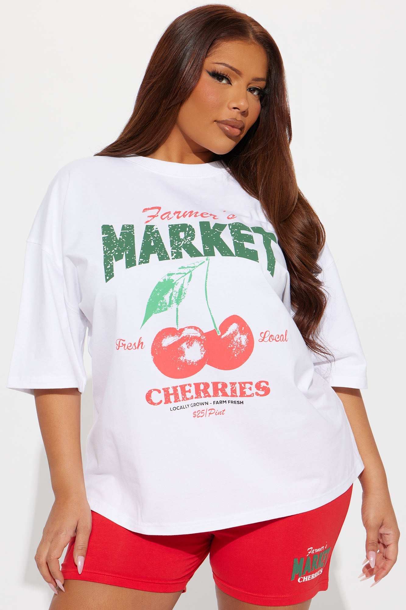 Farmers Market Oversize T-Shirt Biker And Short Set - Red/combo