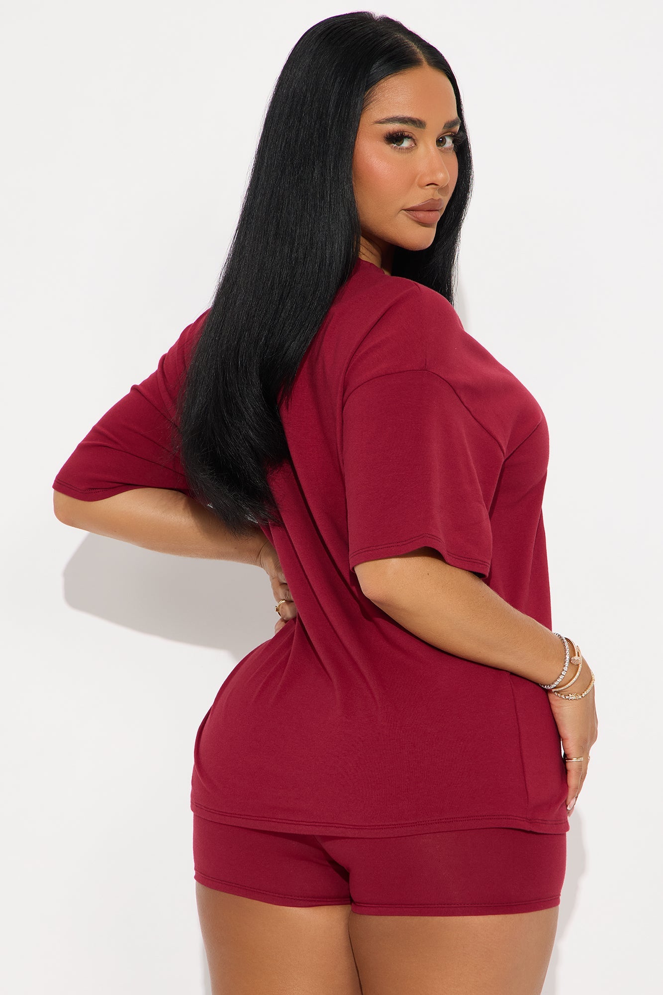 Good Things Take Time Biker Short Set - Burgundy