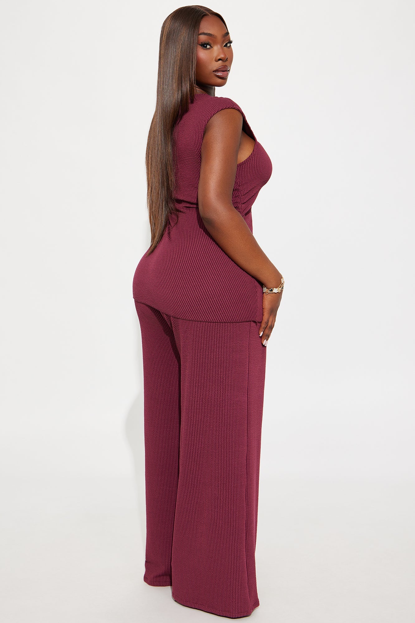 Amaya Ribbed Pant Set - Wine