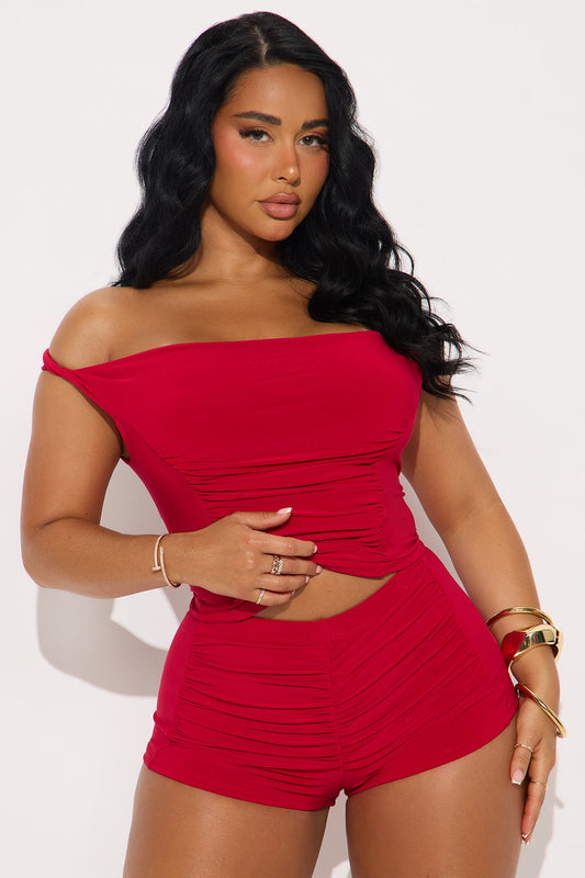 Vanessa Off Shoulder Micro Short Set - Red