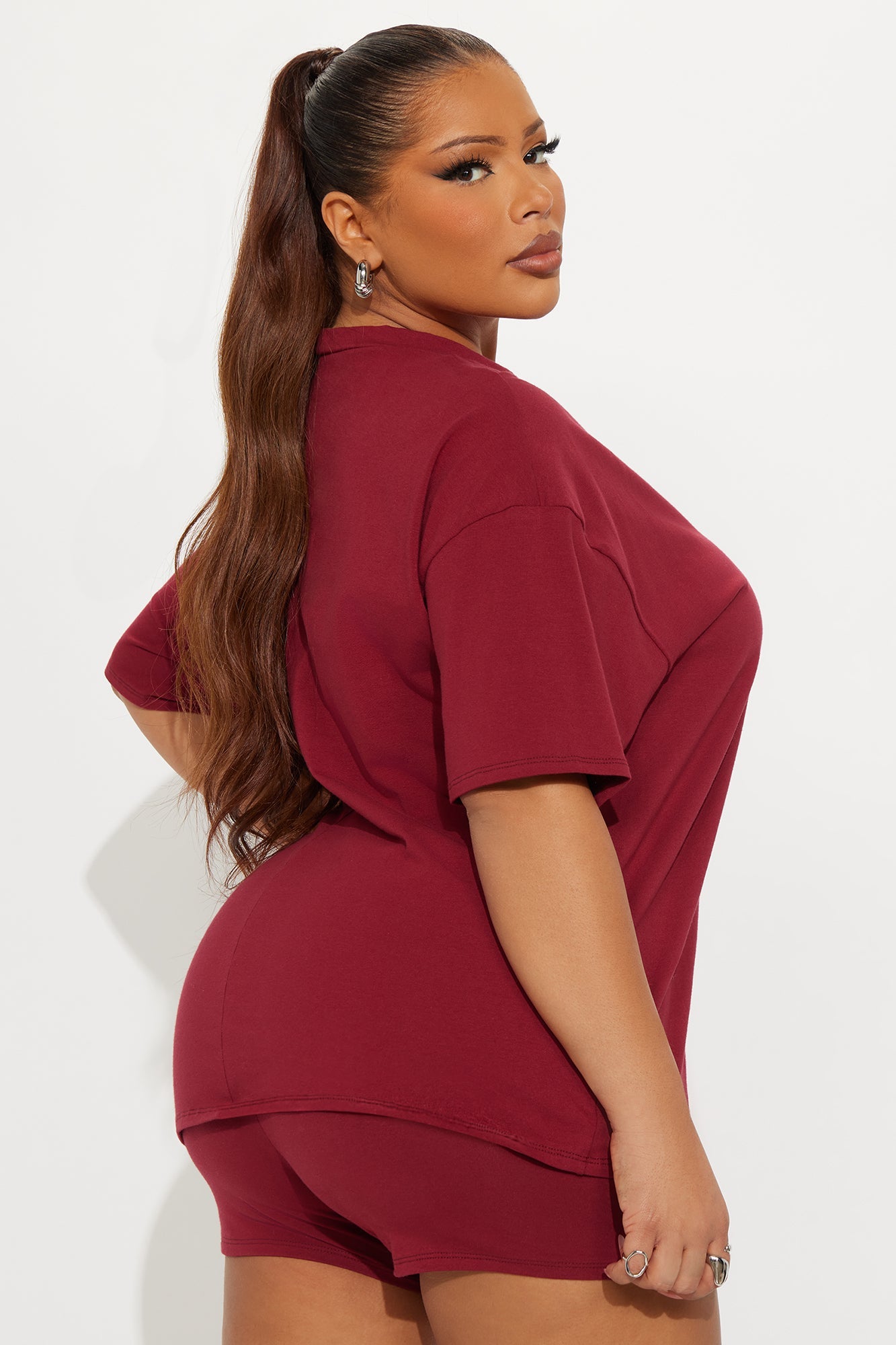 Good Things Take Time Biker Short Set - Burgundy