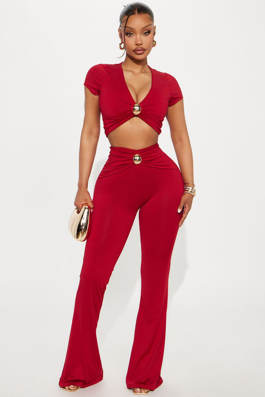 Untamed Beauty Flare Pant Set - Red