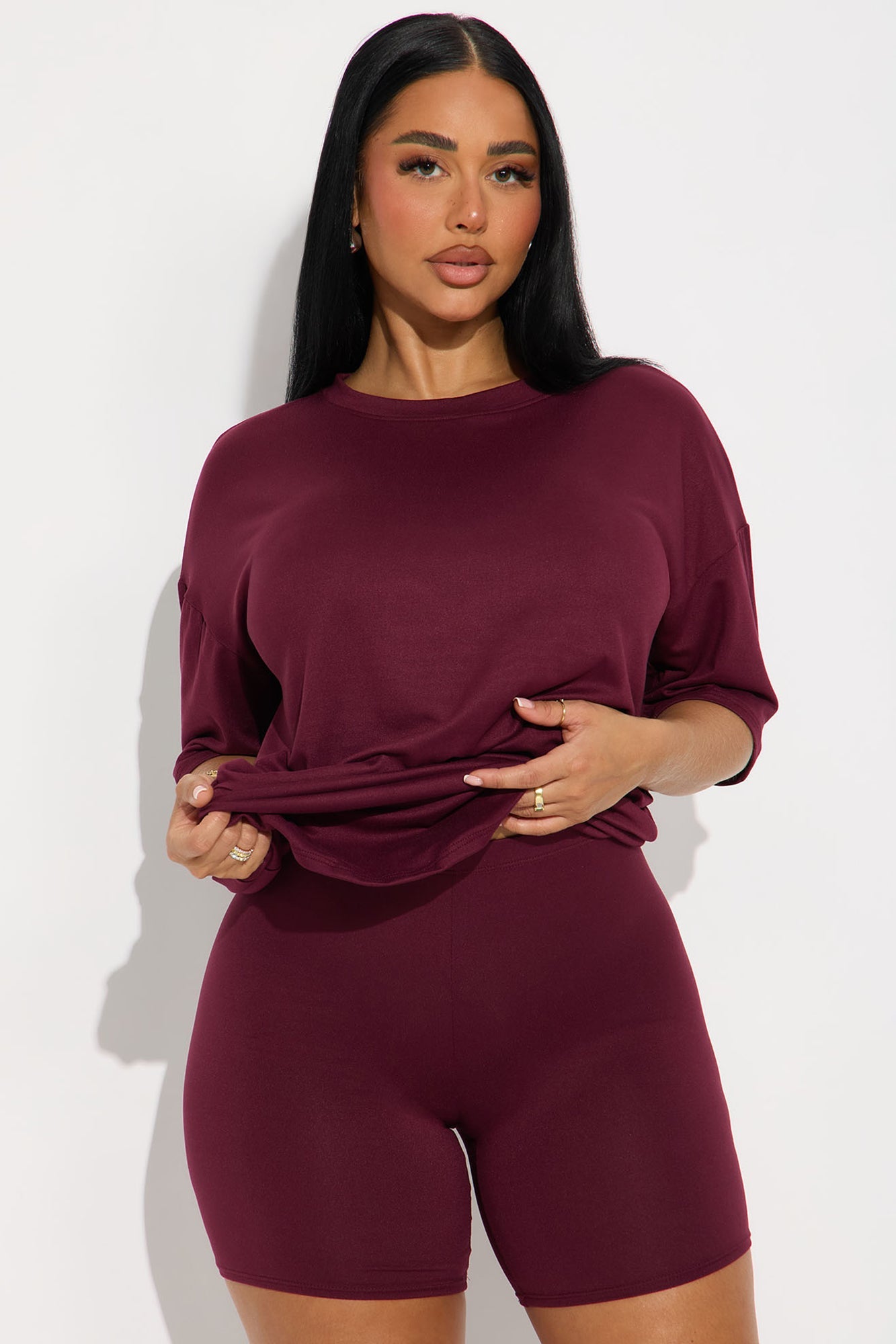 Weekend Vibes Short Set - Burgundy