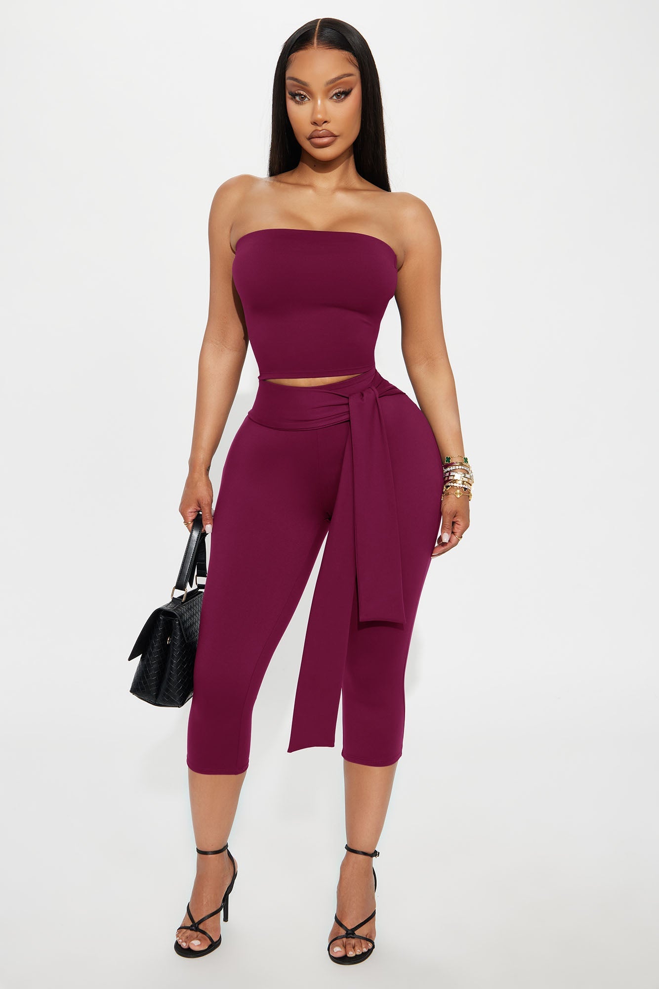 Knot Your Babe Capri Set - Wine