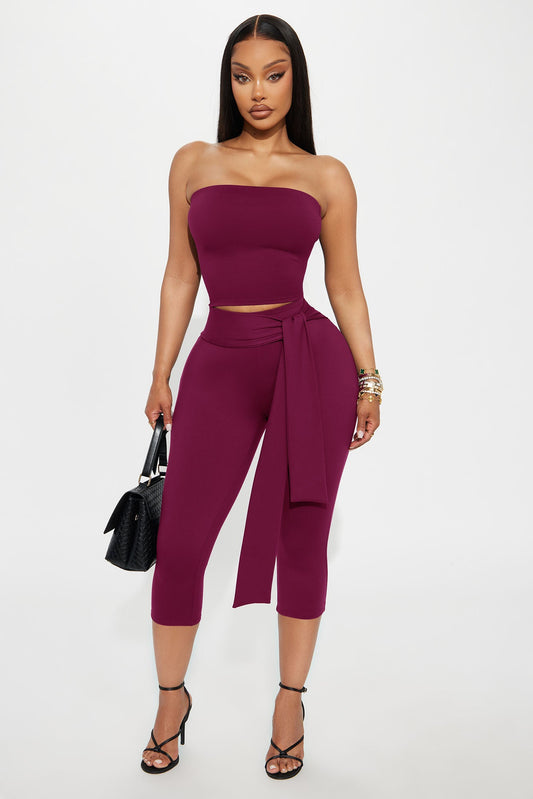 Knot Your Babe Capri Set - Wine