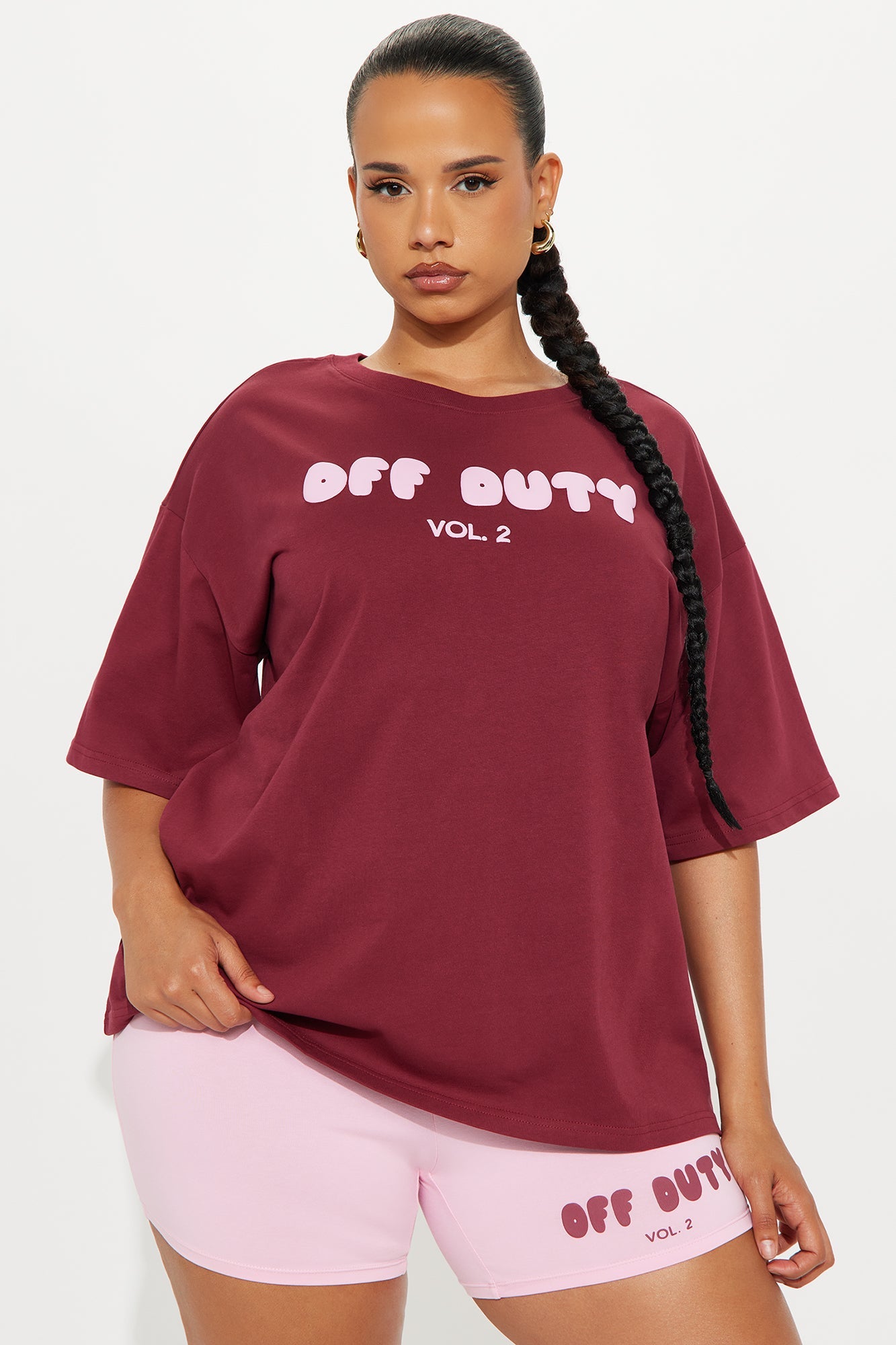 Off Duty Biker Short Set - Burgundy/combo