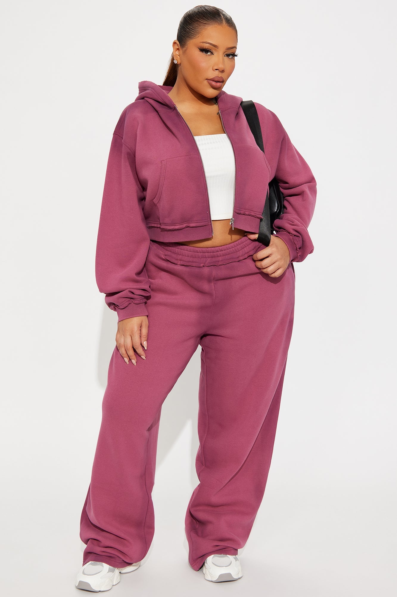 Wynona Washed Fleece Pant Set - Burgundy