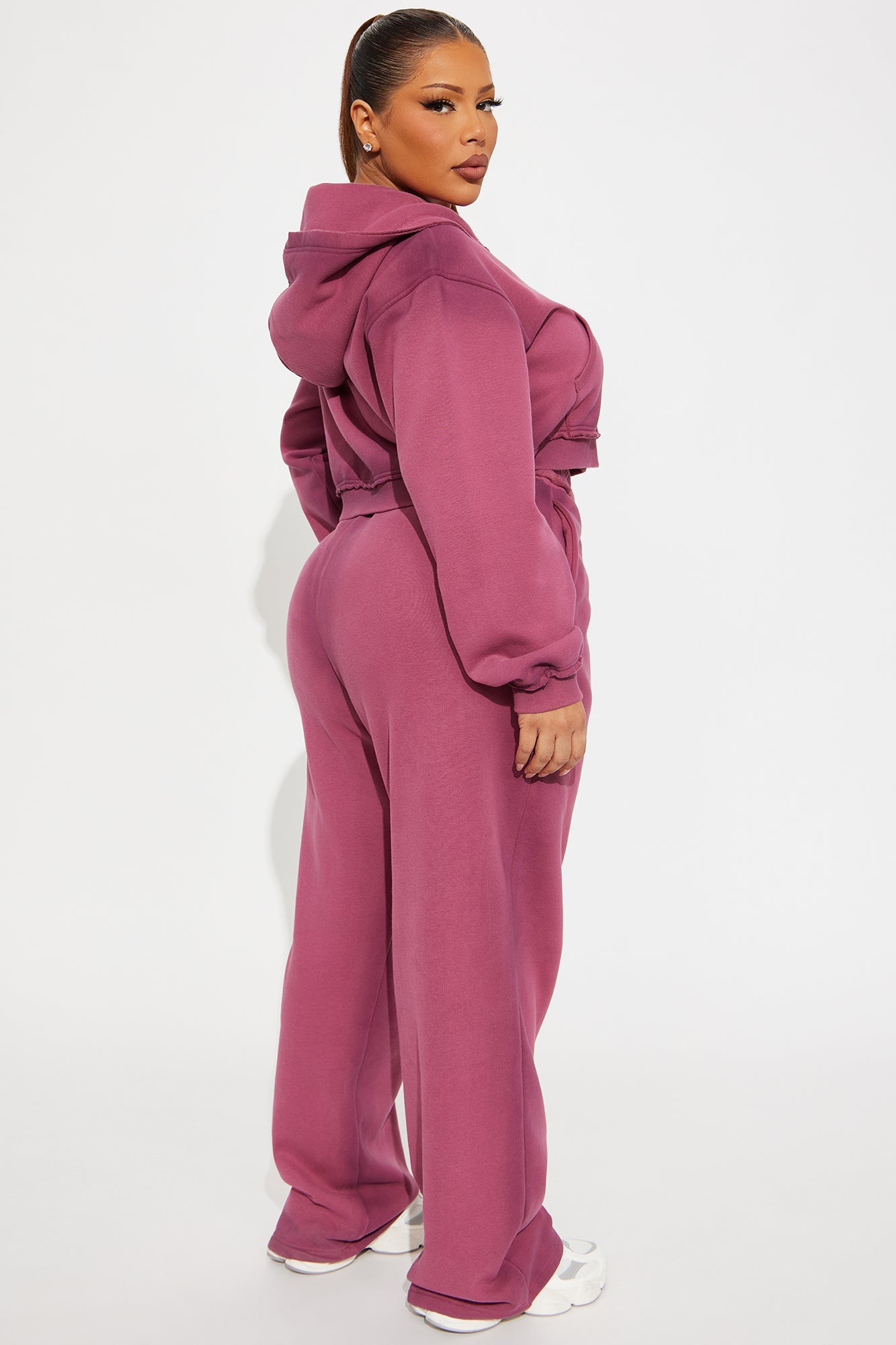 Wynona Washed Fleece Pant Set - Burgundy