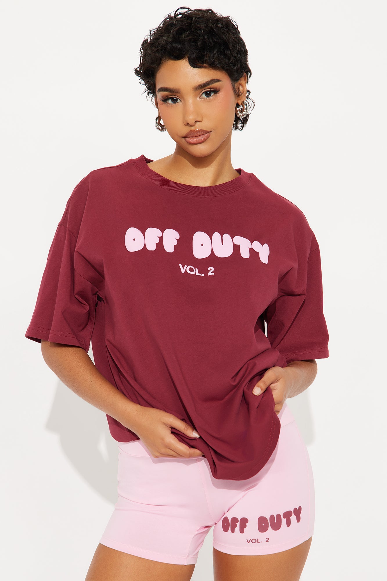 Off Duty Biker Short Set - Burgundy/combo