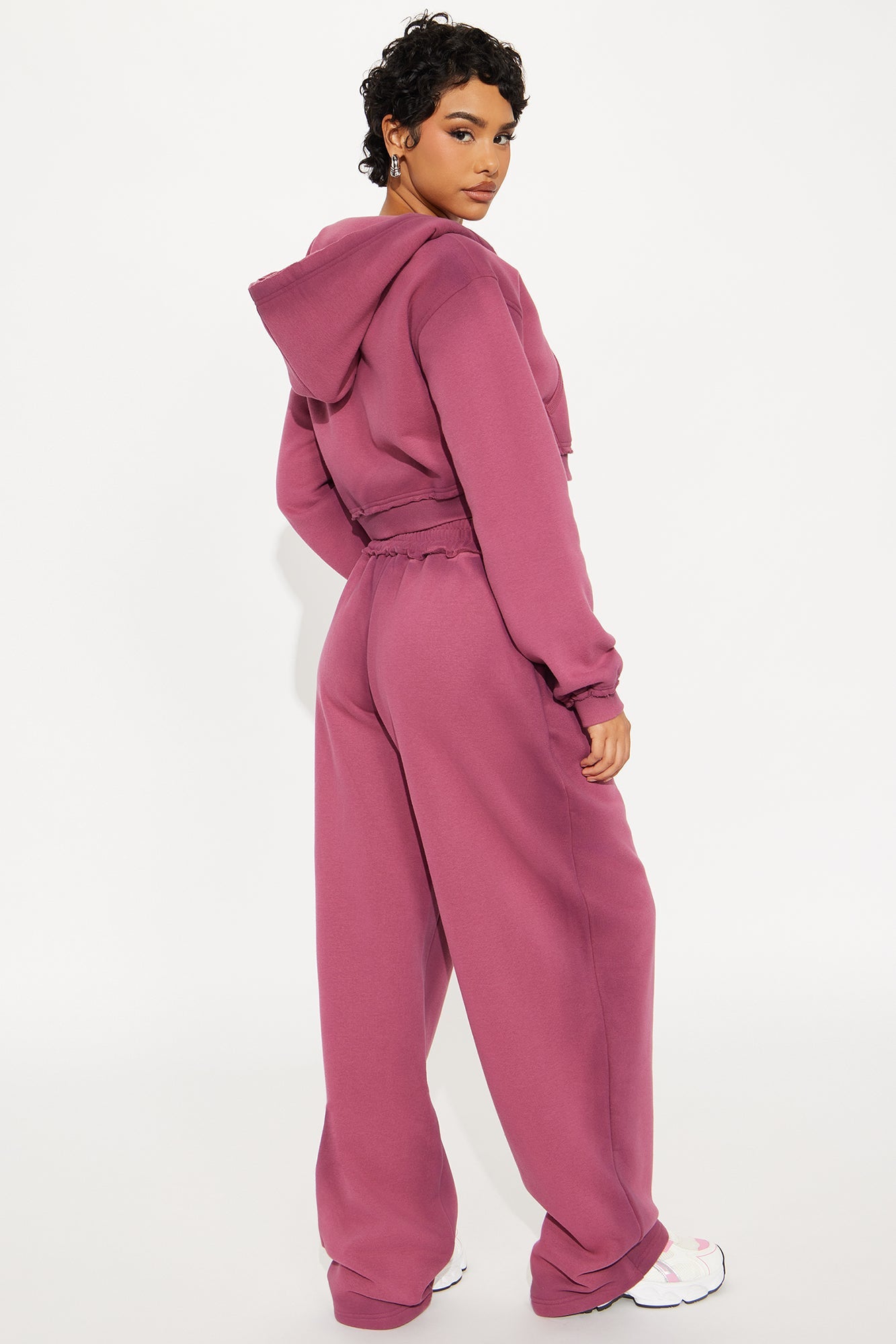 Wynona Washed Fleece Pant Set - Burgundy