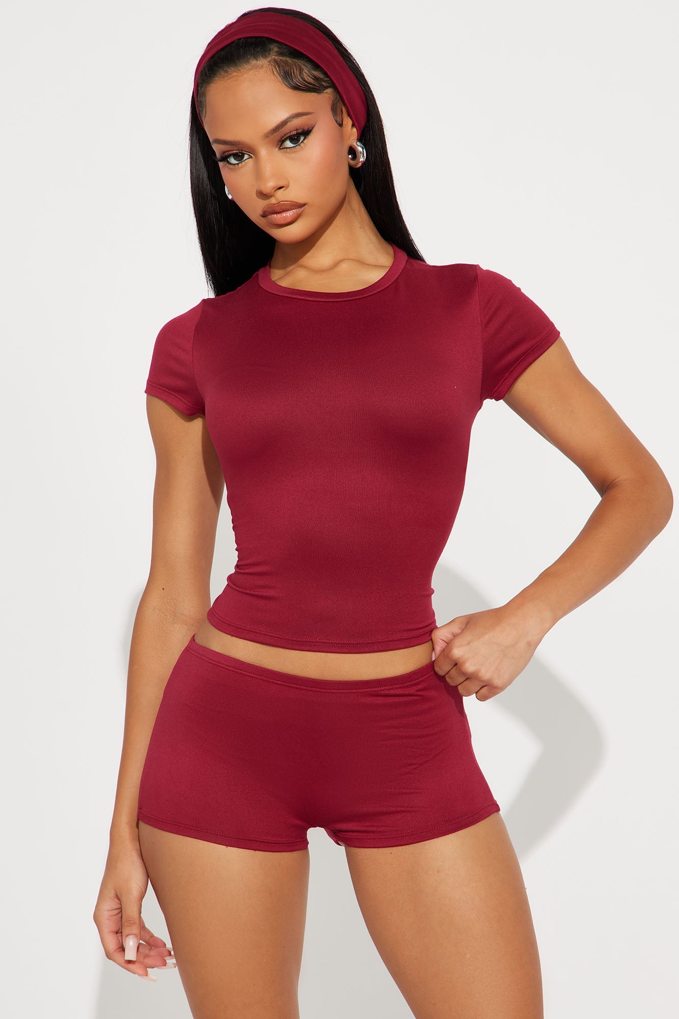 Trinity 3 Piece Short Set - Burgundy