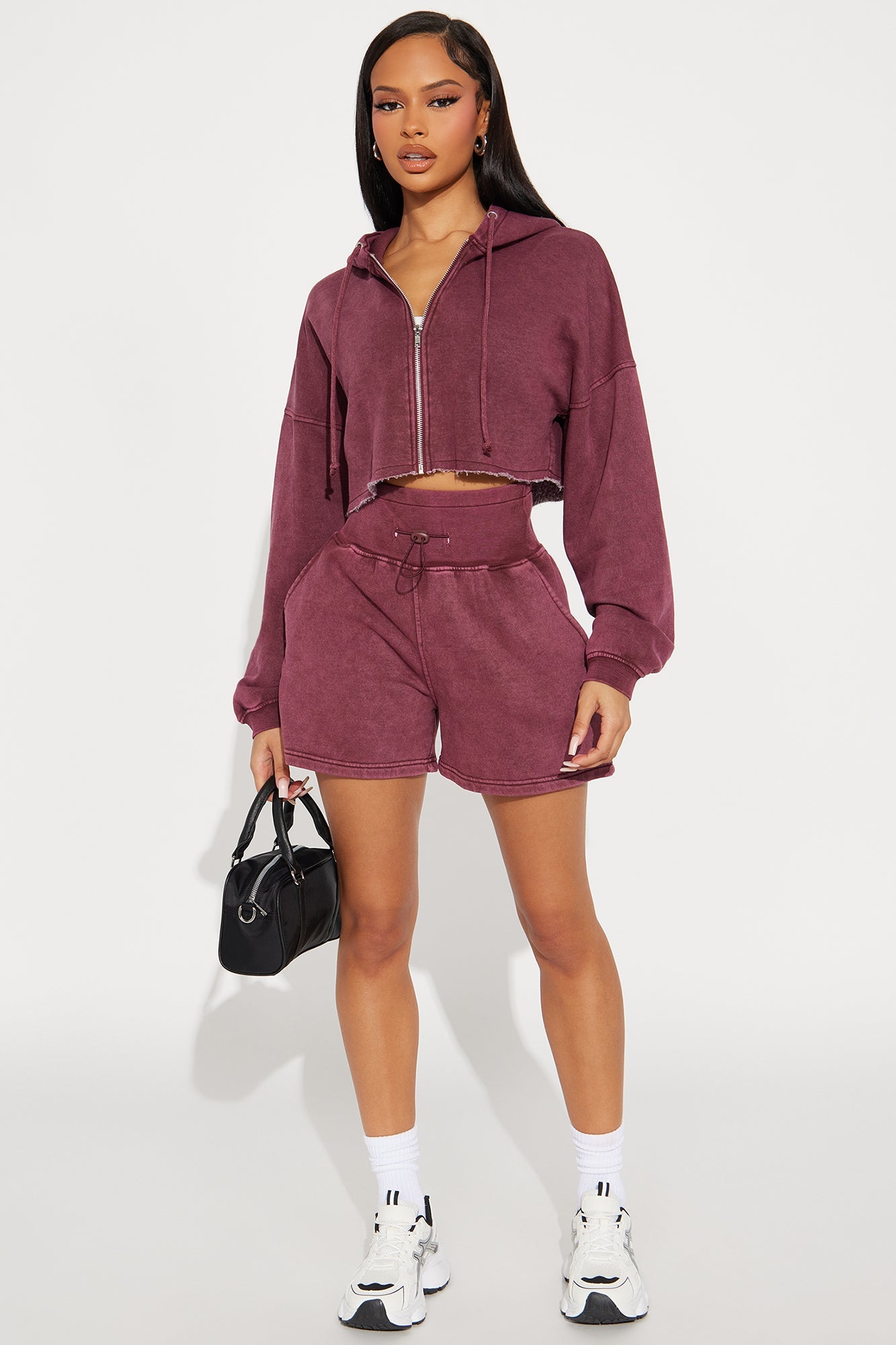 On The Go Fleece Short Set - Burgundy
