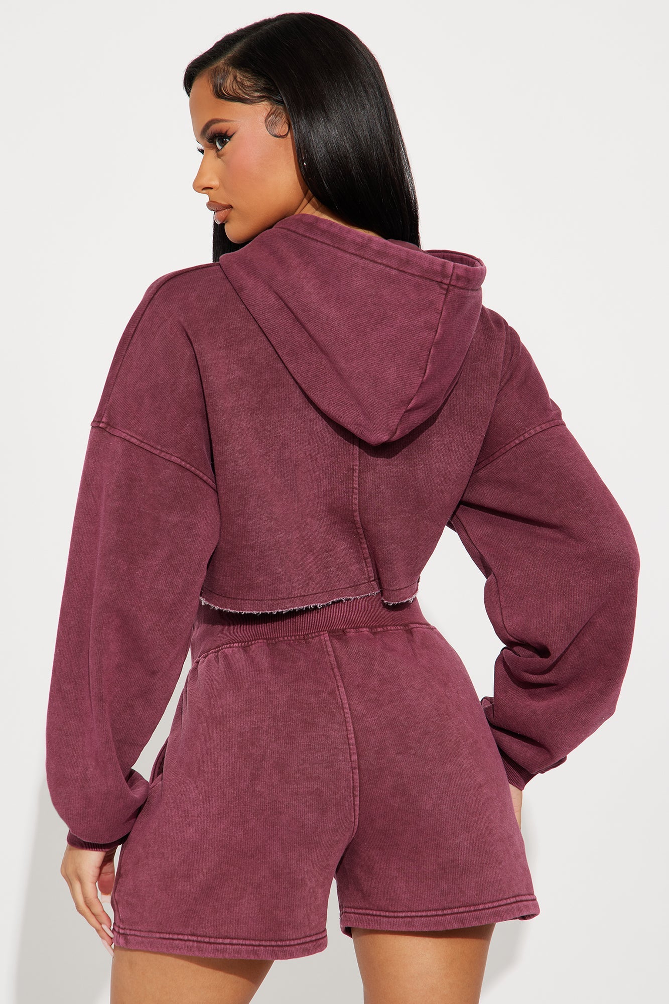 On The Go Fleece Short Set - Burgundy