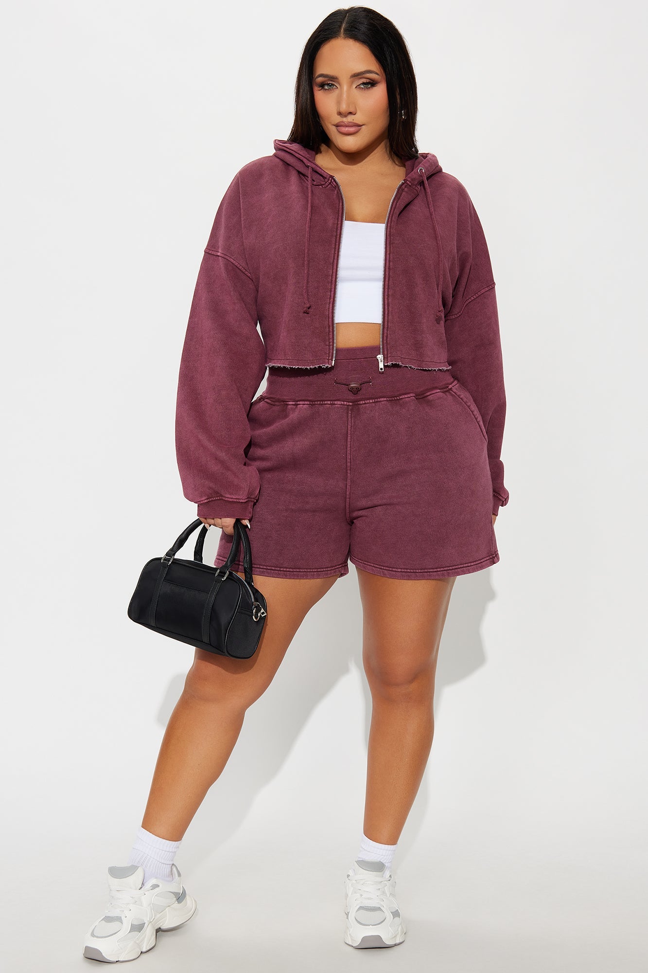On The Go Fleece Short Set - Burgundy