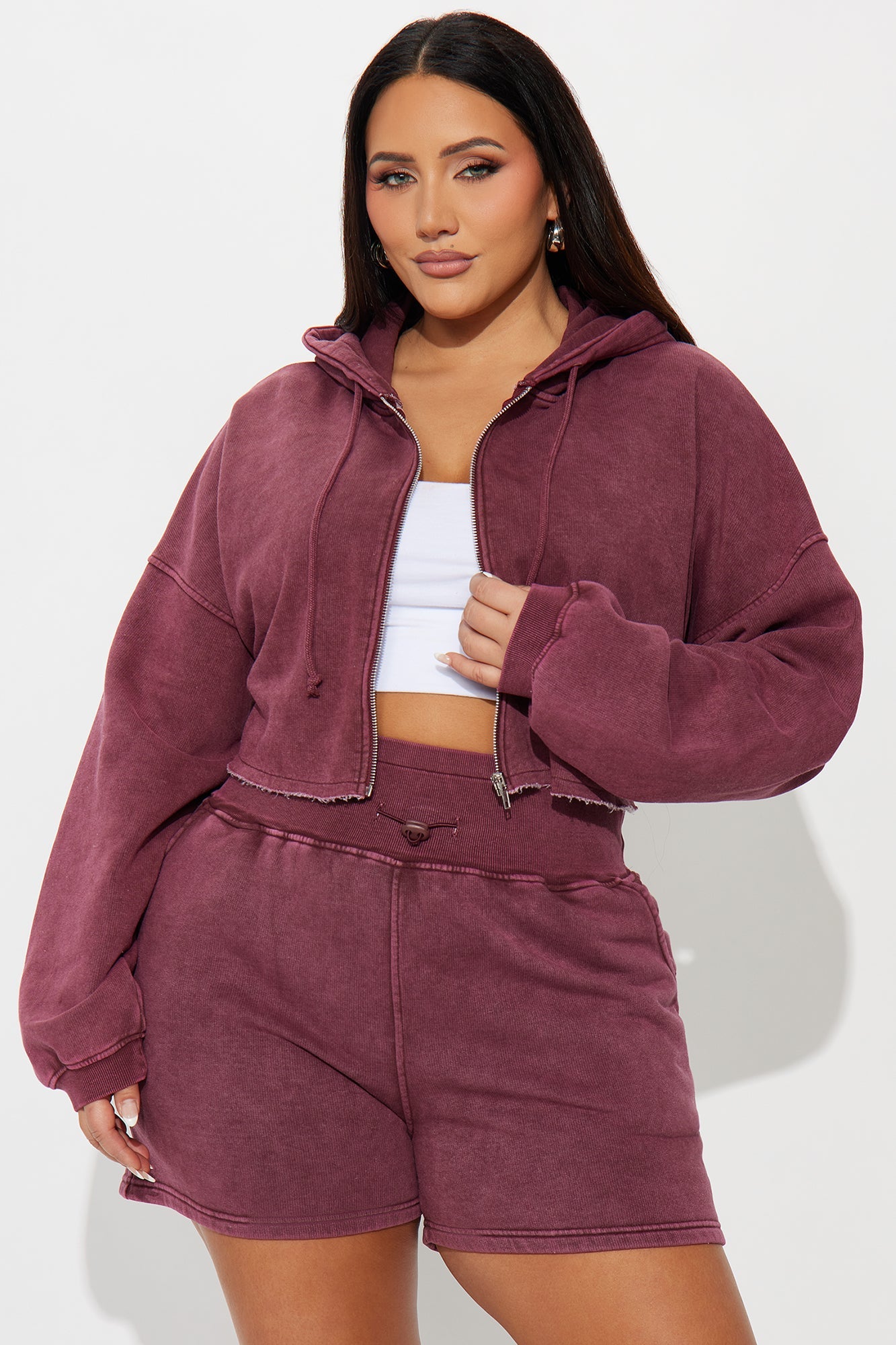 On The Go Fleece Short Set - Burgundy