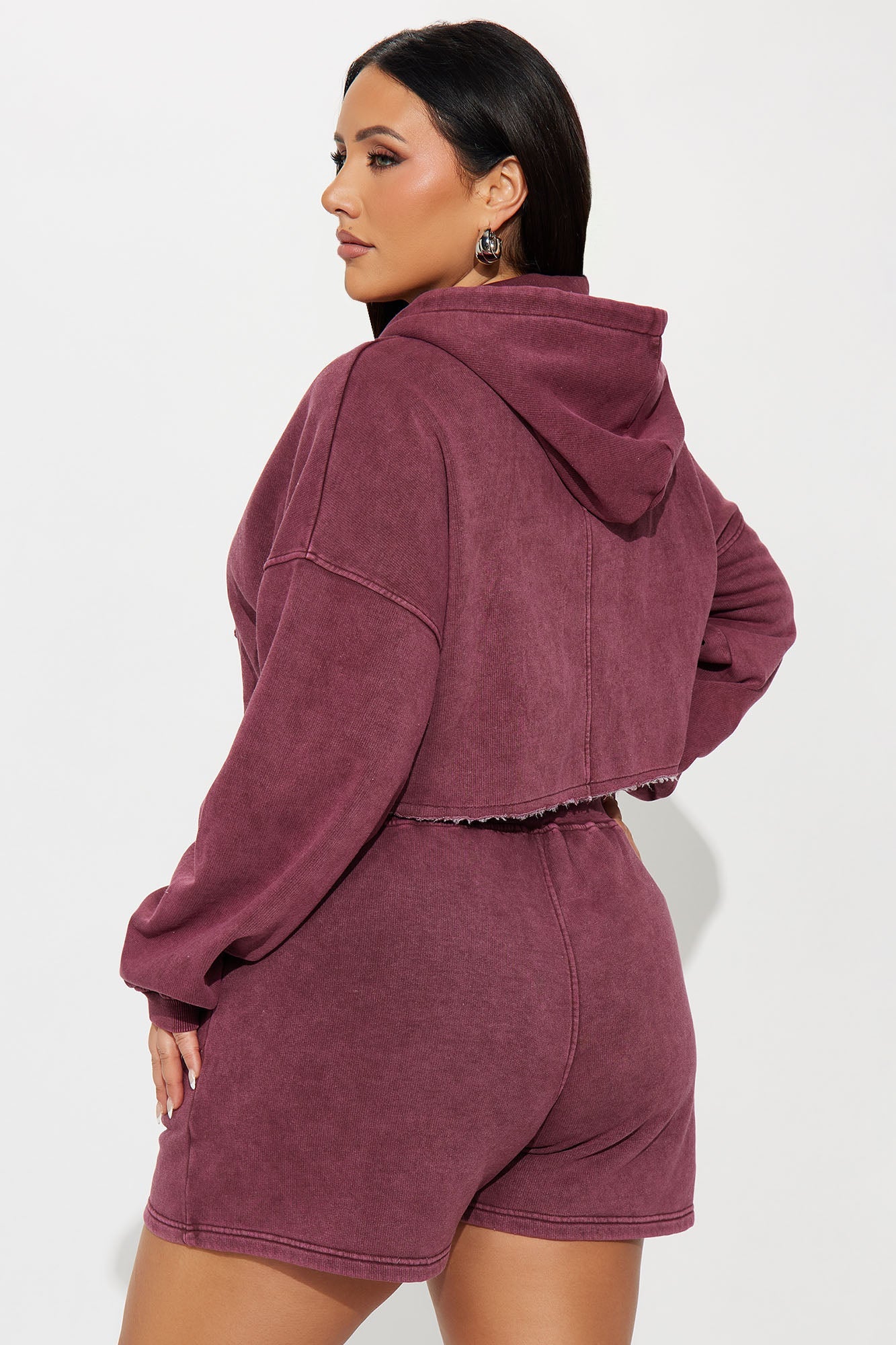 On The Go Fleece Short Set - Burgundy