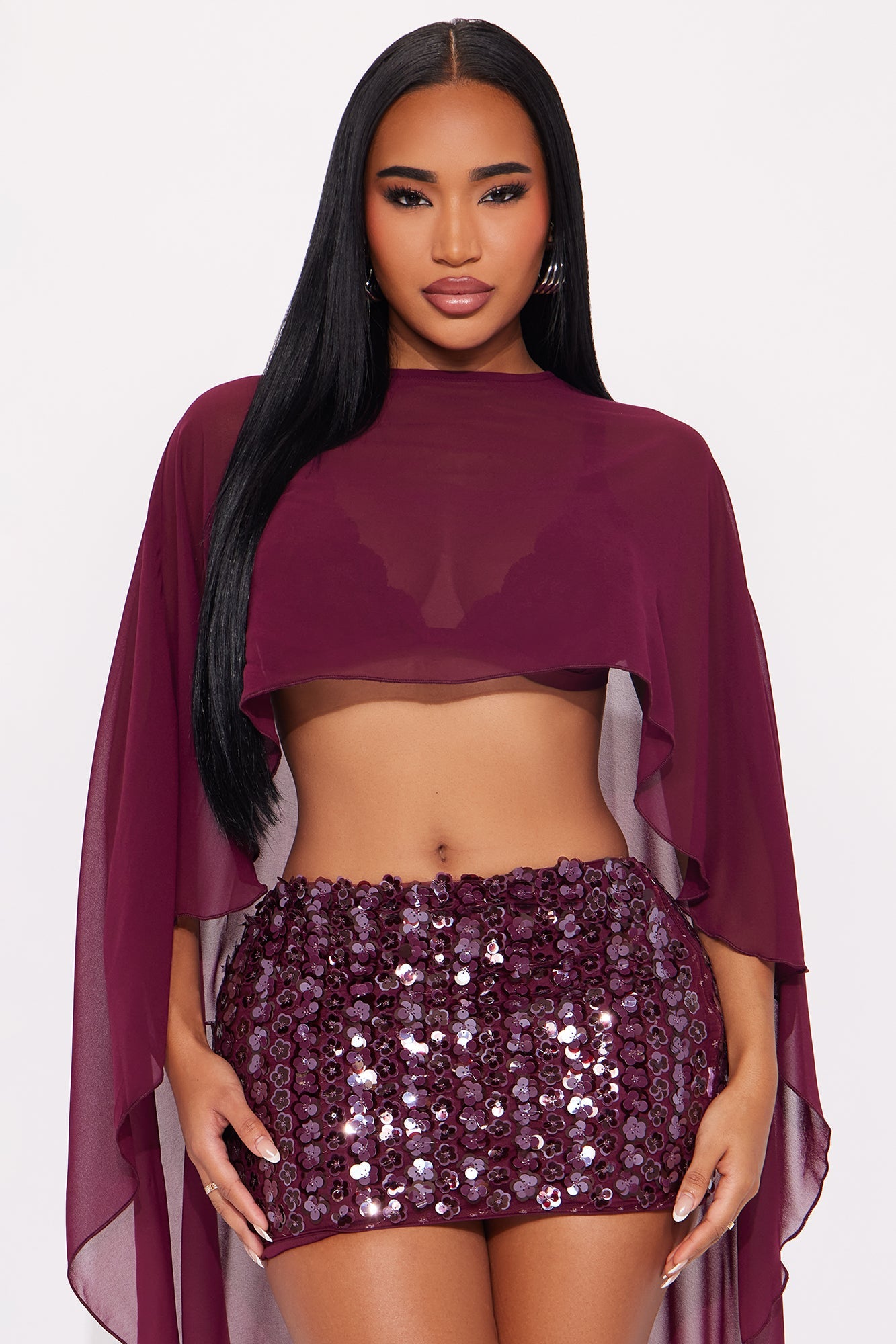 That Girl Embellished Skirt Set - Burgundy