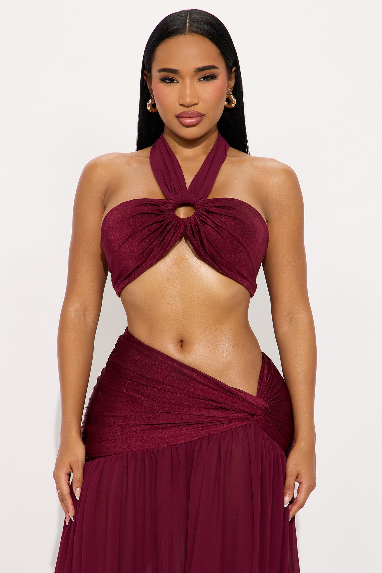 Blissful Day Maxi Skirt Set - Wine