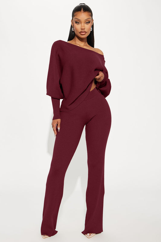 Elise Sweater Pant Set - Burgundy