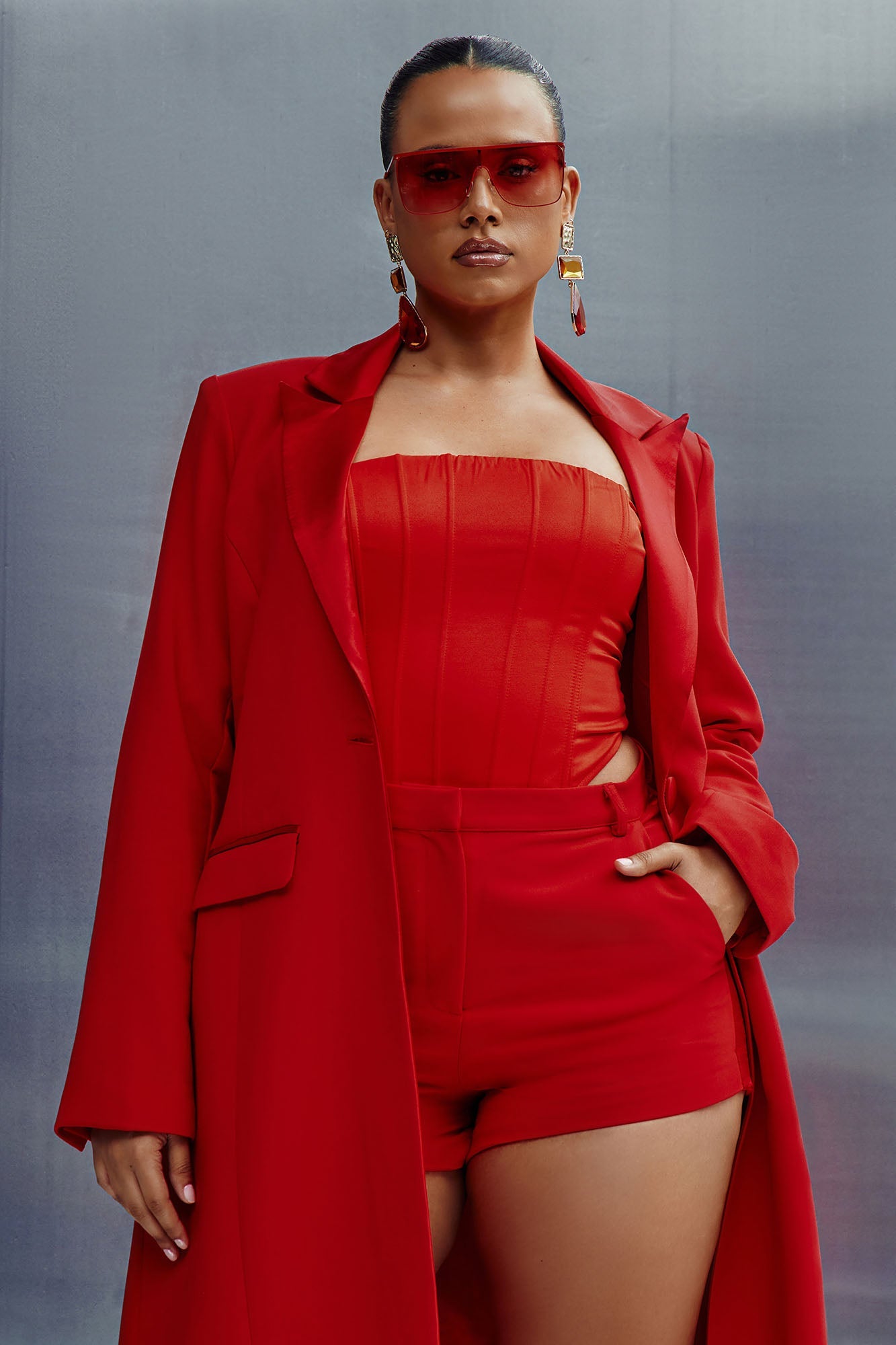 Margo Maxi Blazer Short Suit Set - Red