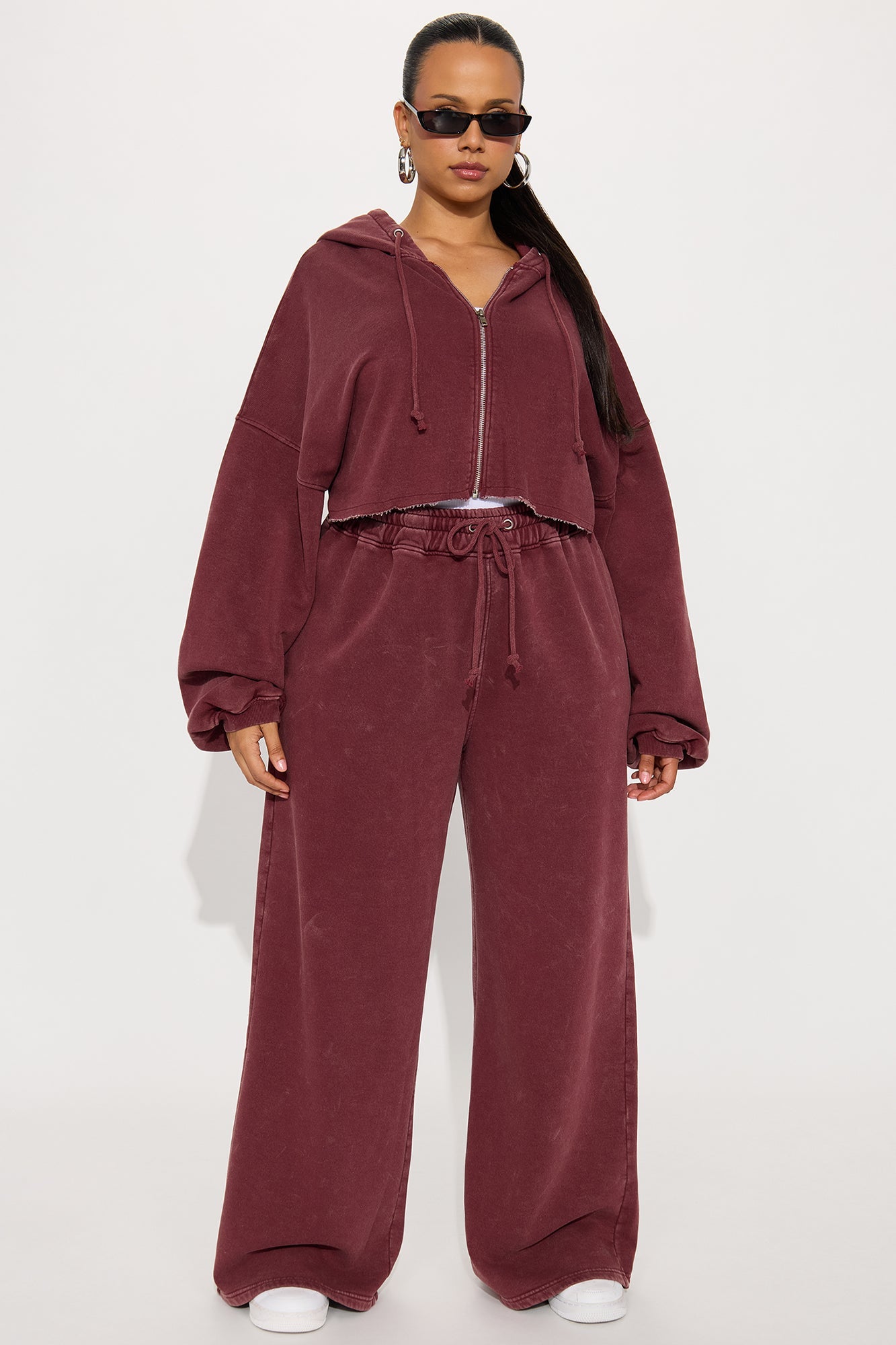 On The Go Fleece Pant Set - Burgundy