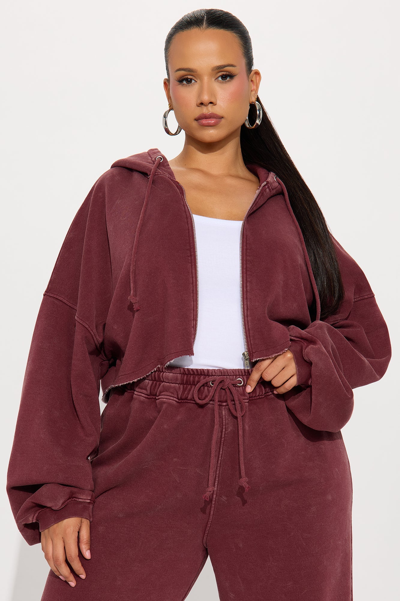 On The Go Fleece Pant Set - Burgundy