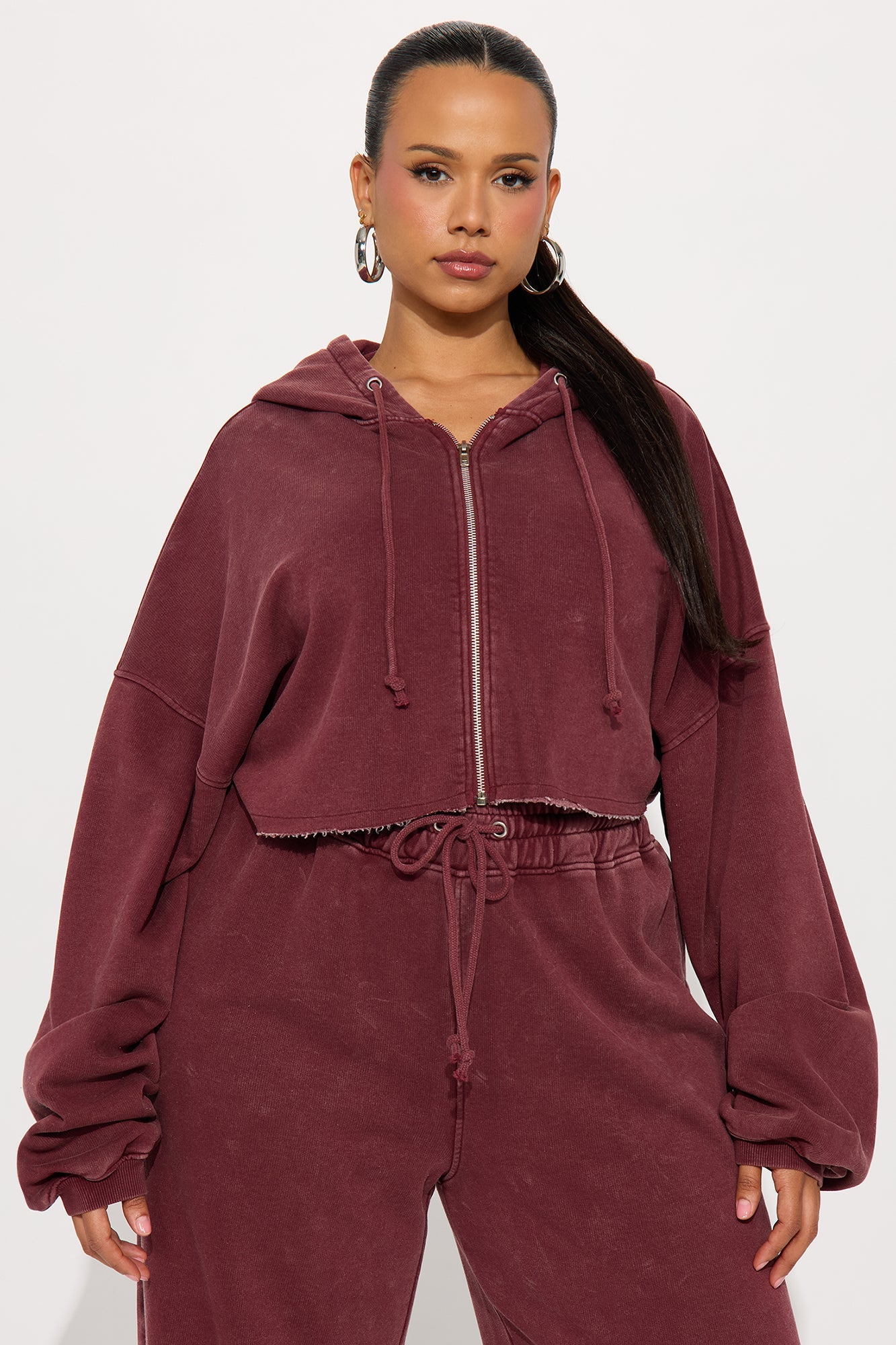 On The Go Fleece Pant Set - Burgundy