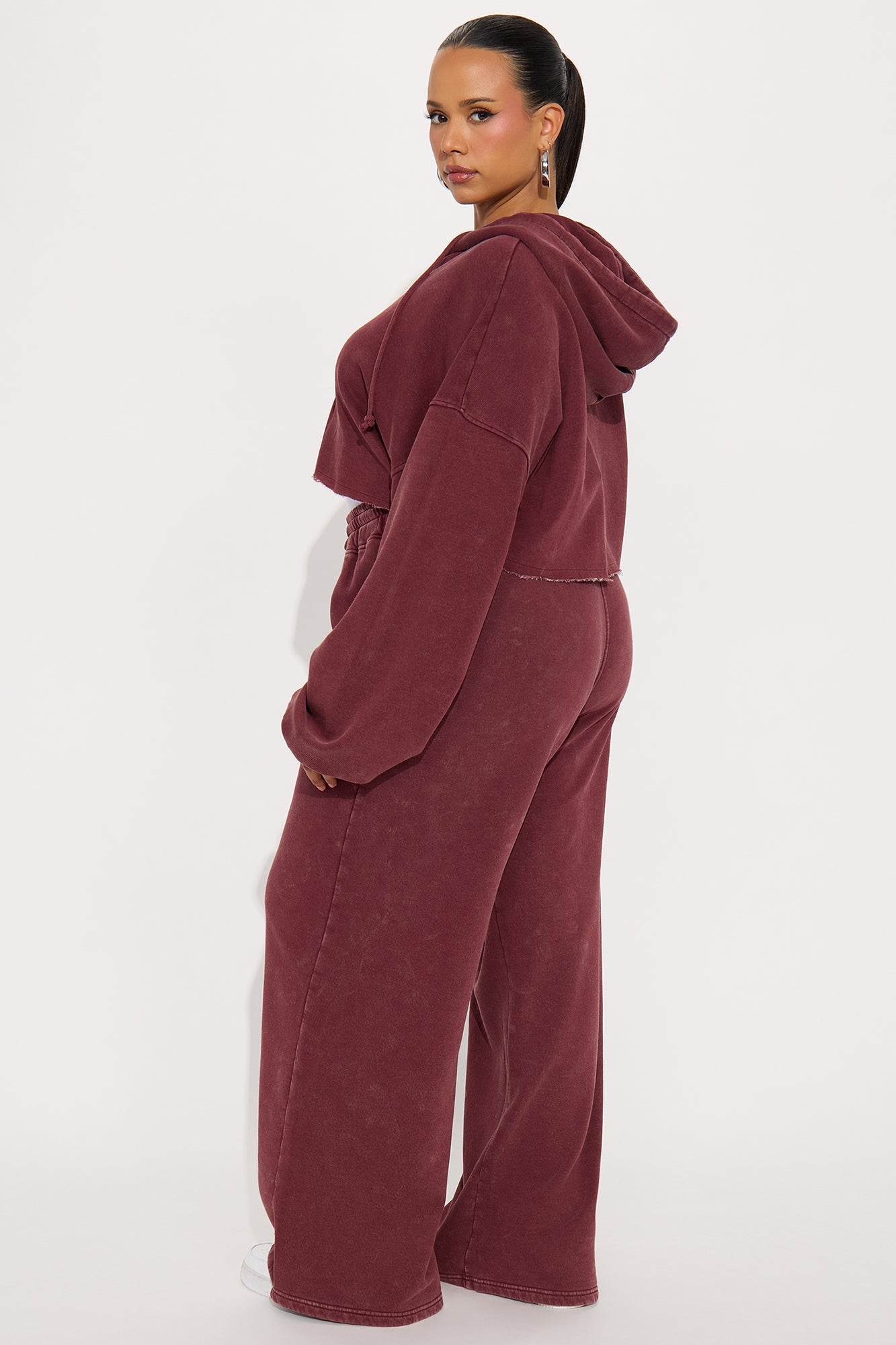 On The Go Fleece Pant Set - Burgundy