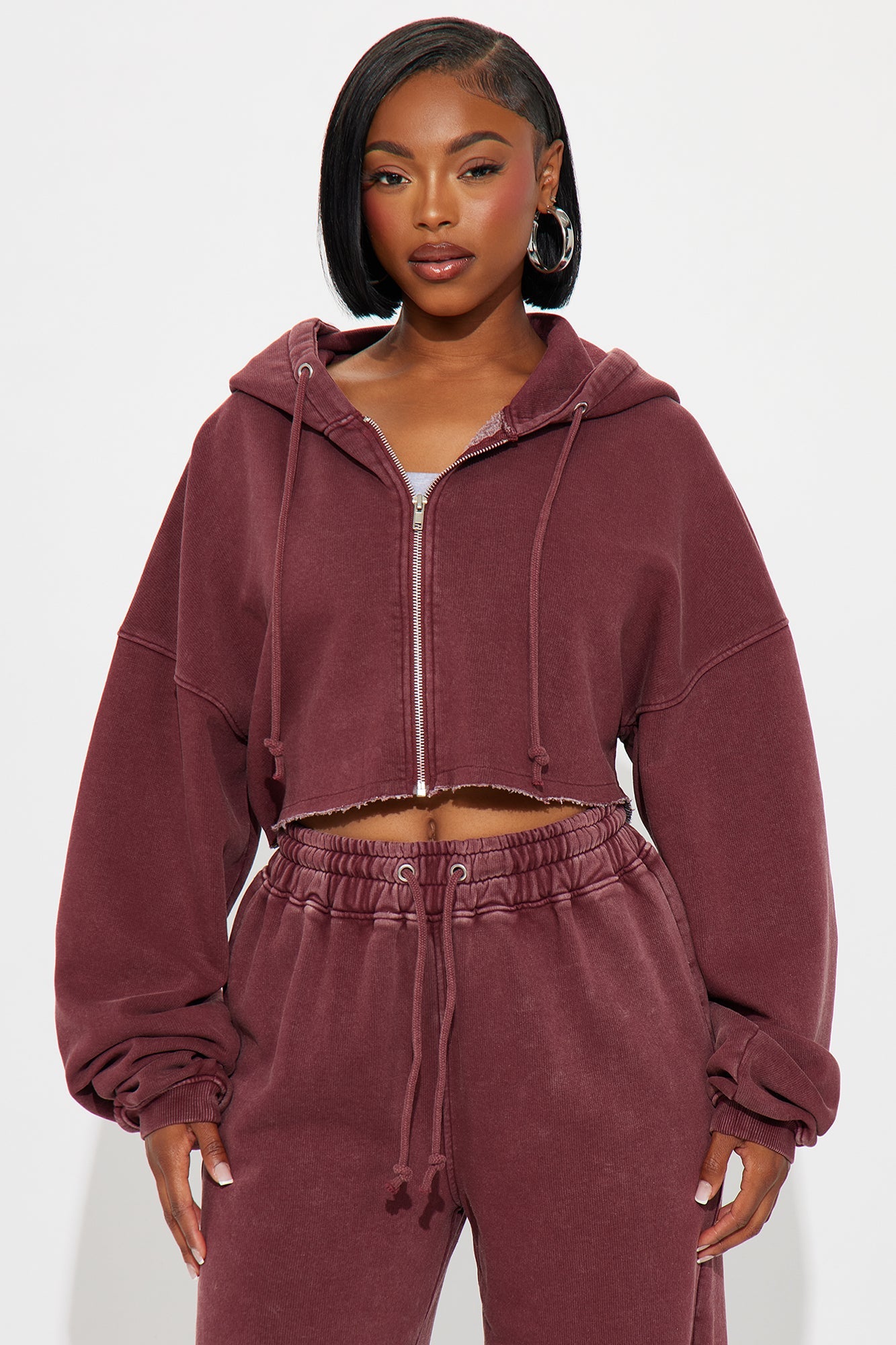 On The Go Fleece Pant Set - Burgundy