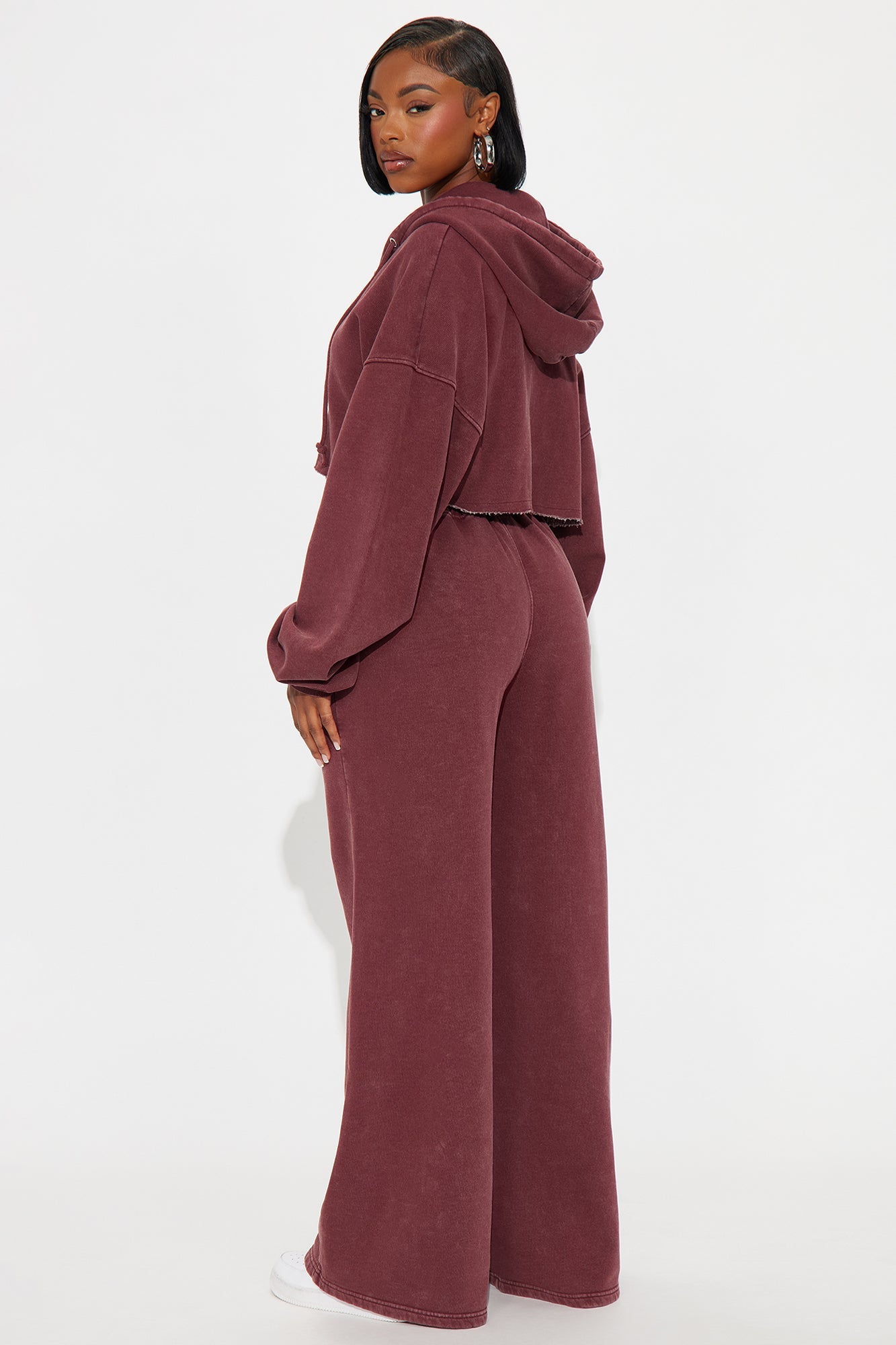 On The Go Fleece Pant Set - Burgundy