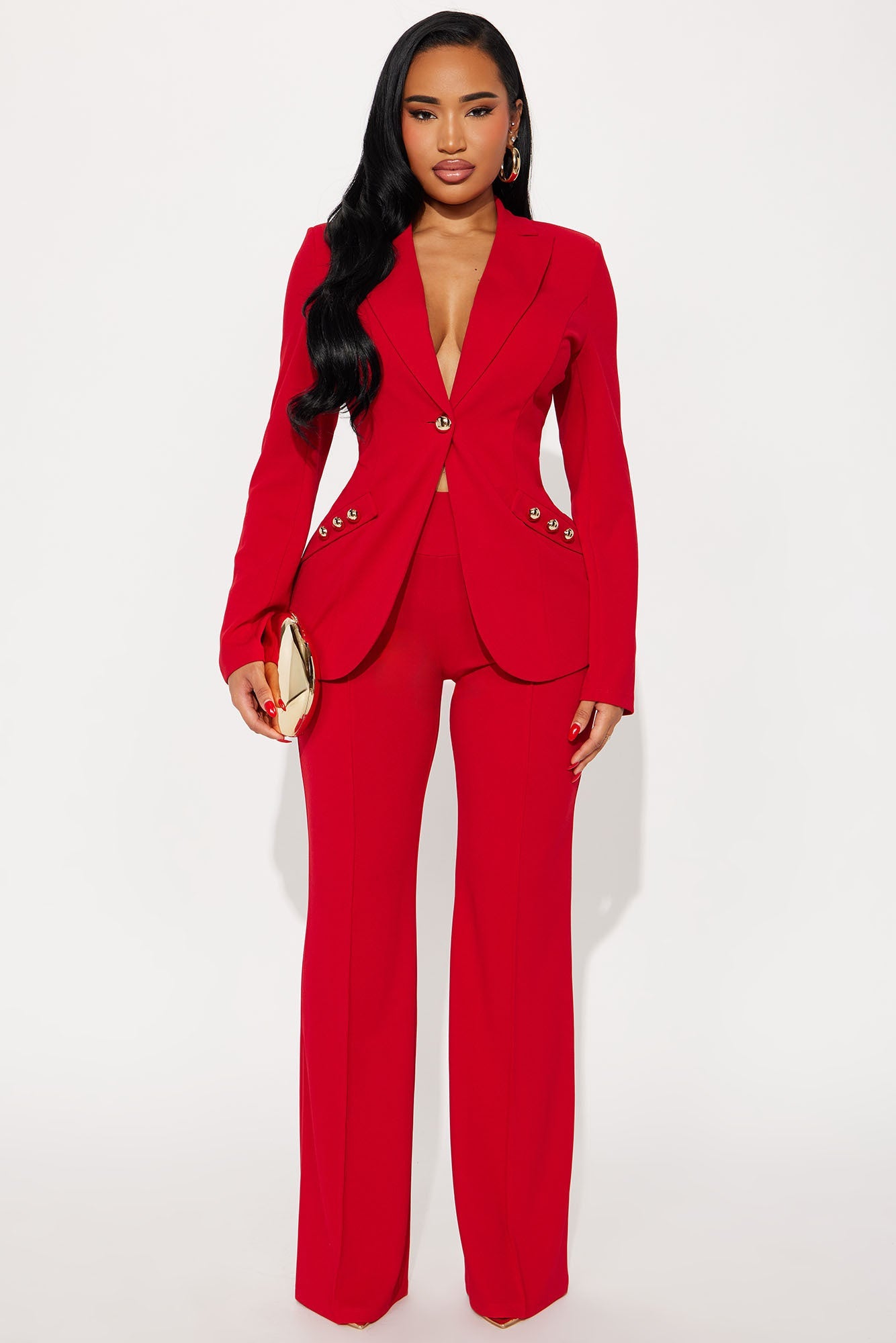 On My Terms Shoulder Pad Blazer Pant Set - Red