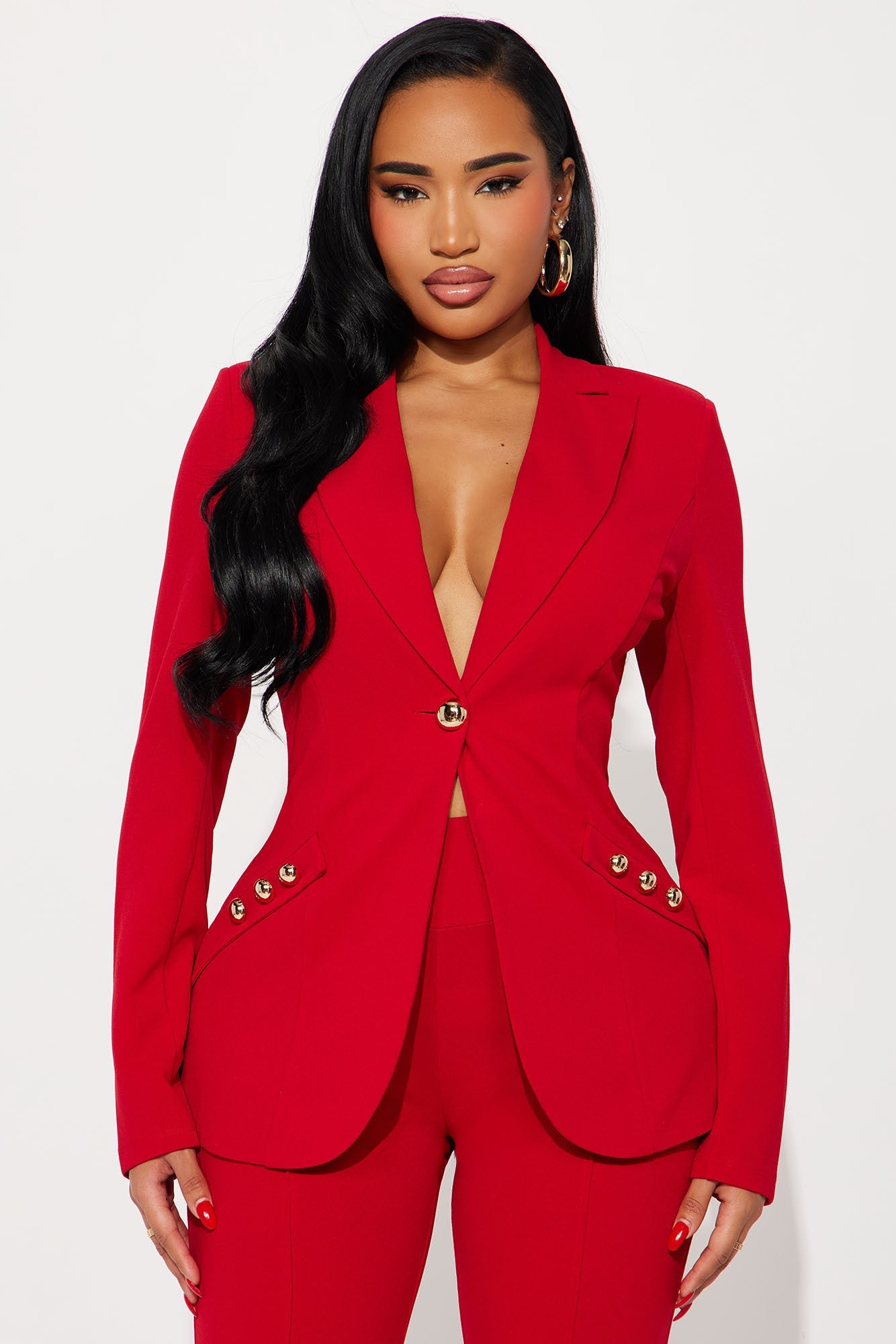 On My Terms Shoulder Pad Blazer Pant Set - Red