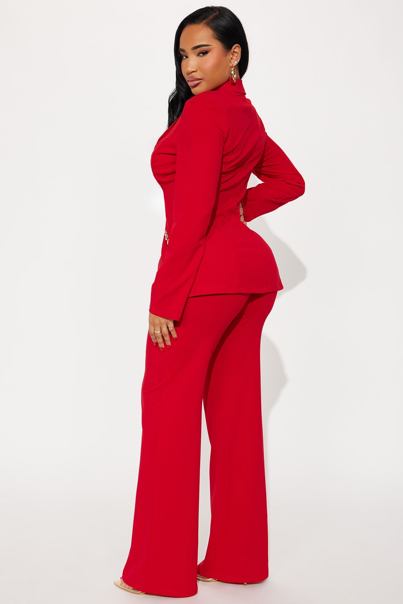 On My Terms Shoulder Pad Blazer Pant Set - Red