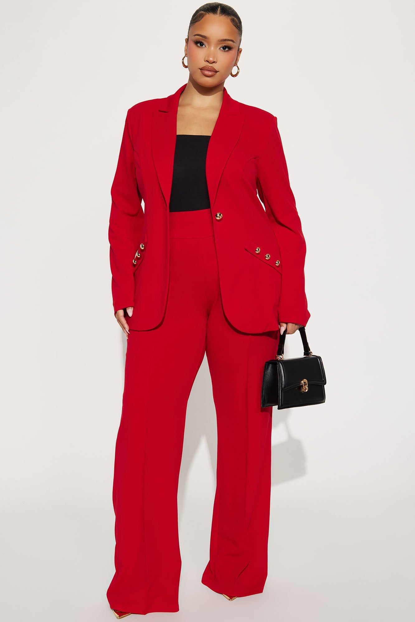 On My Terms Shoulder Pad Blazer Pant Set - Red