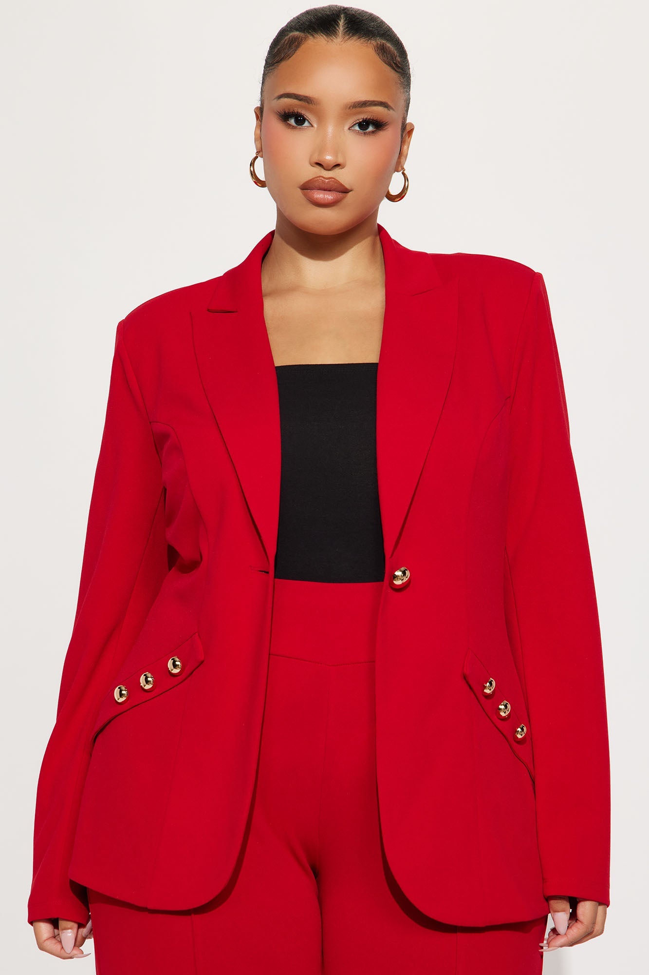 On My Terms Shoulder Pad Blazer Pant Set - Red