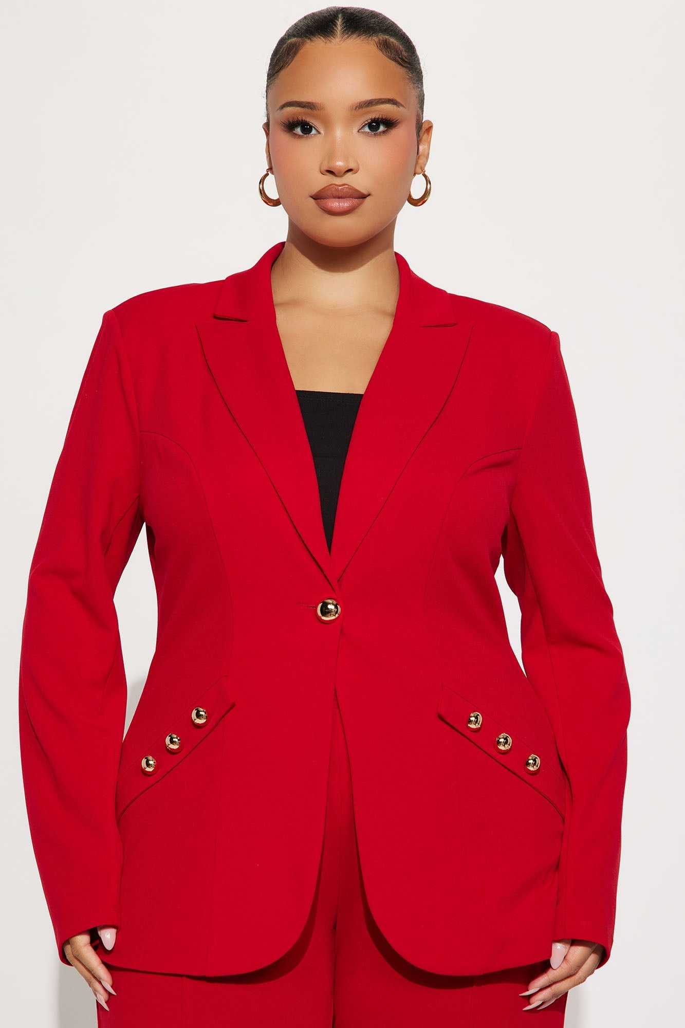 On My Terms Shoulder Pad Blazer Pant Set - Red