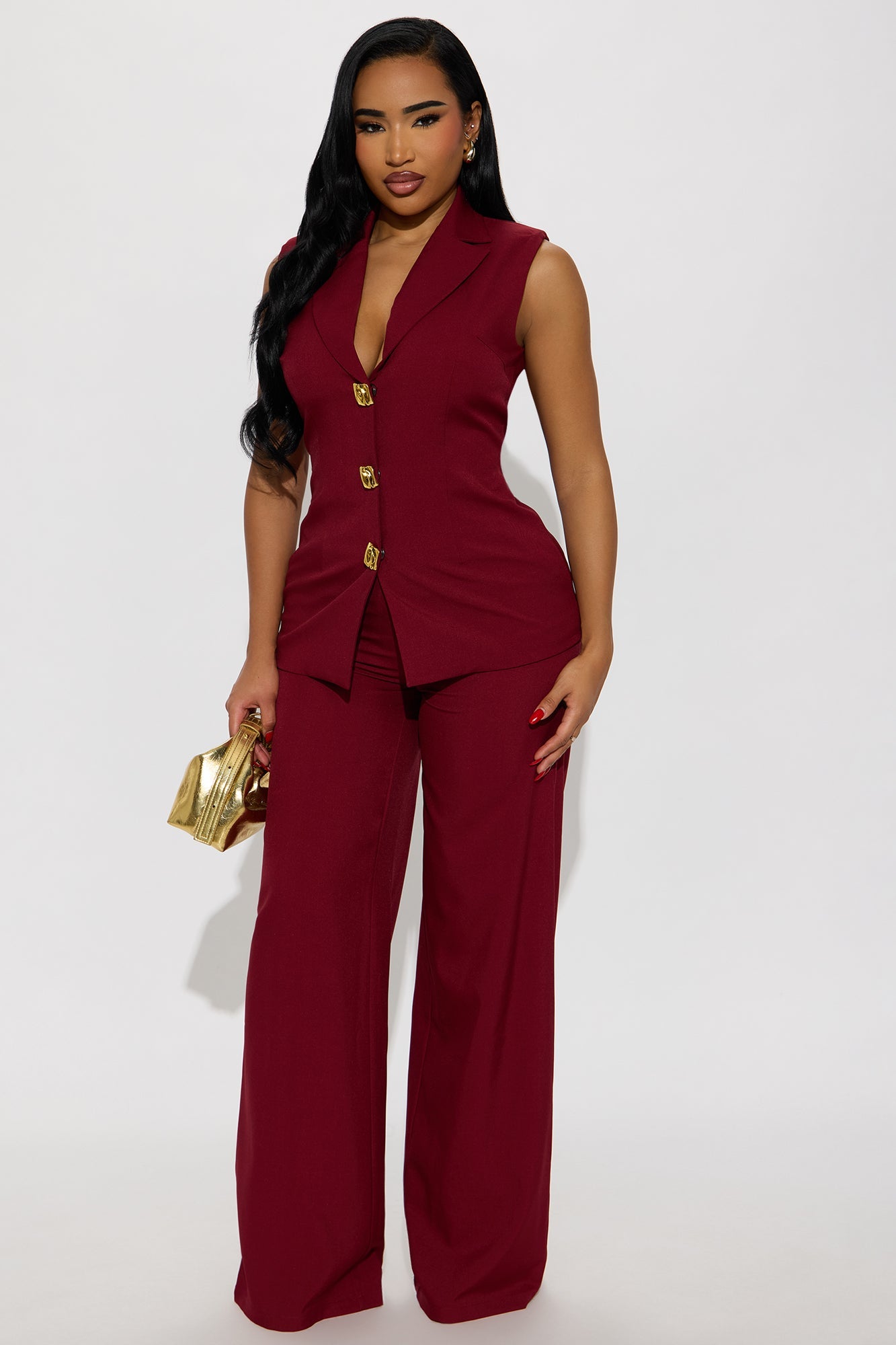 Brief Encounter Vest Pant Set - Burgundy