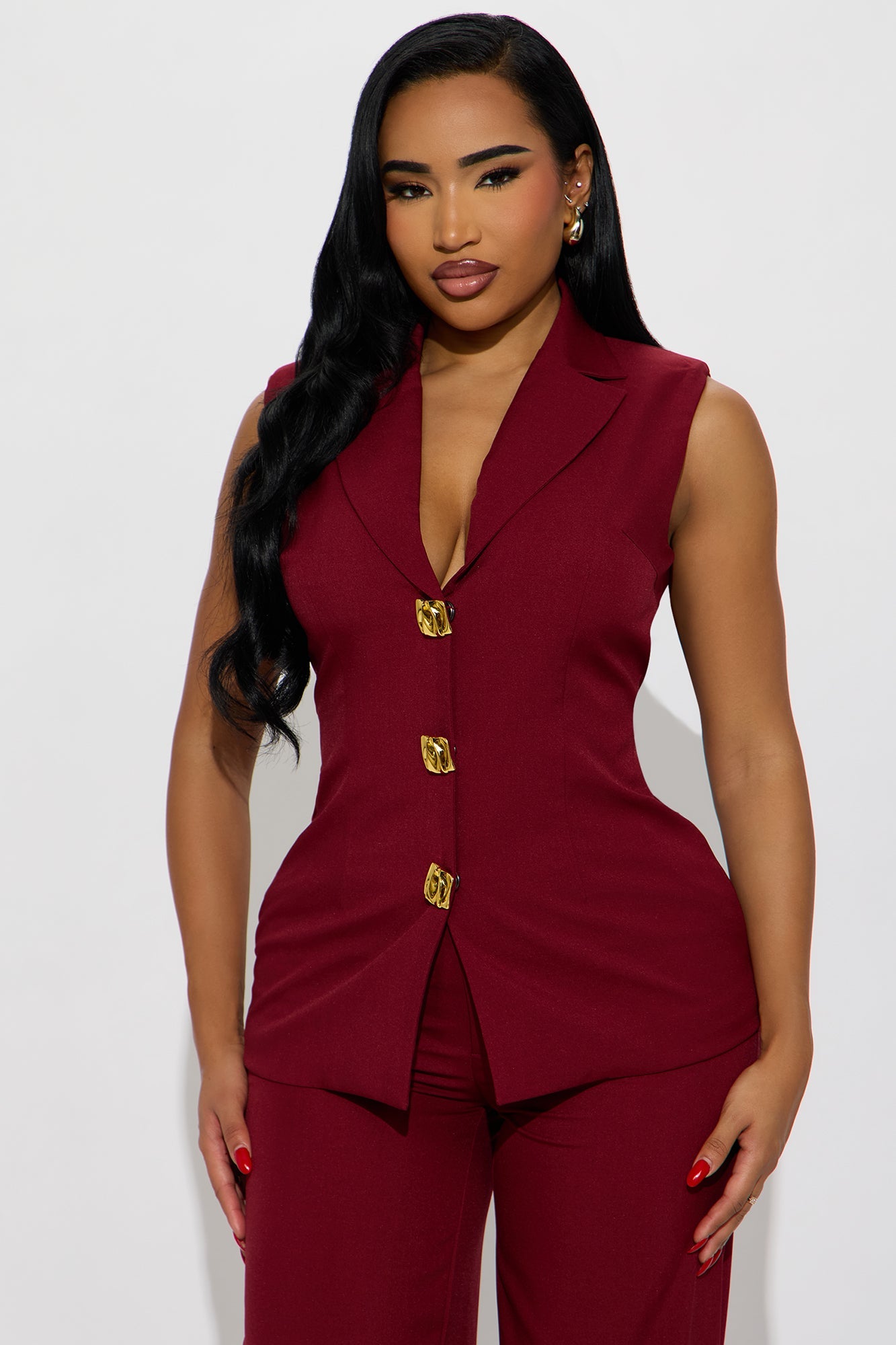 Brief Encounter Vest Pant Set - Burgundy