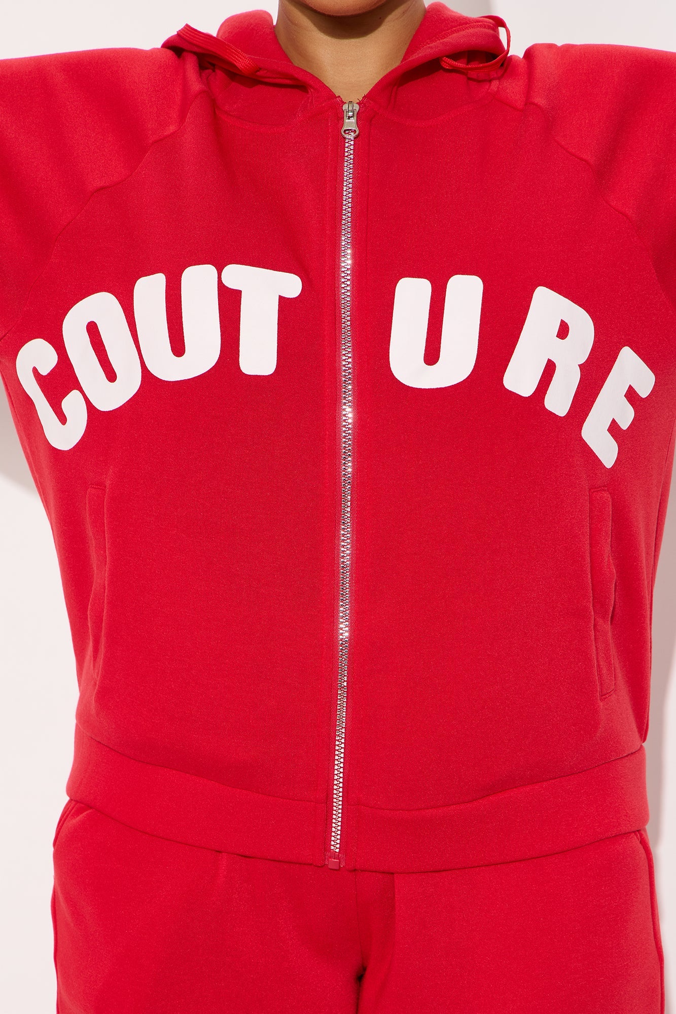 Couture Comfort Zip Up Fleece Pant Set - Red