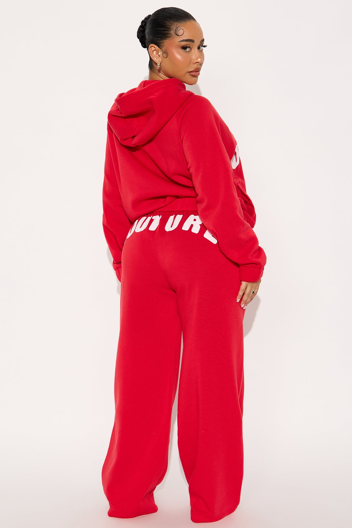 Couture Comfort Zip Up Fleece Pant Set - Red