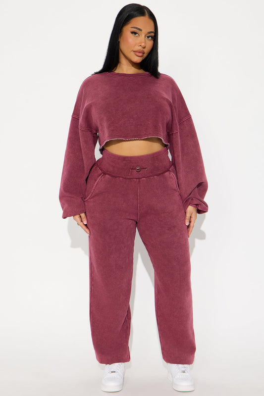 Feeling Good Fleece Jogger Set - Burgundy