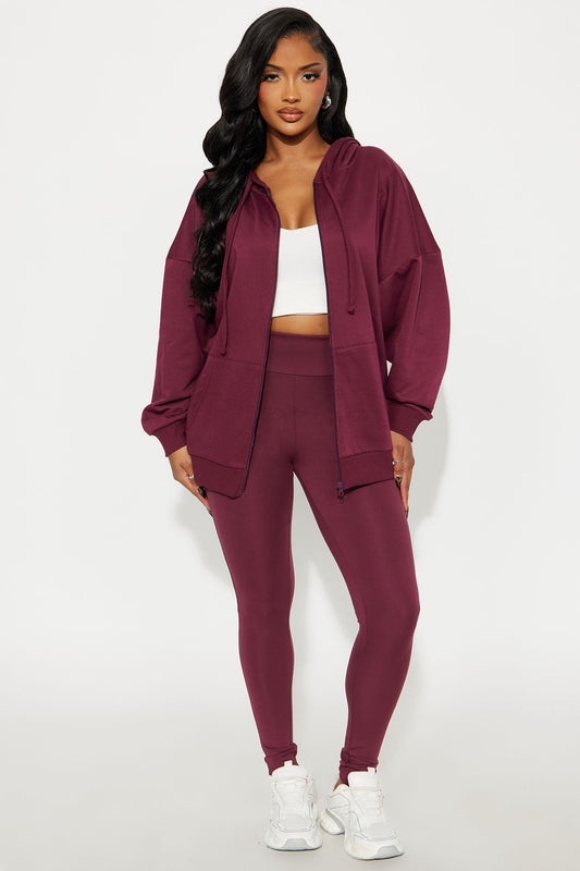 Beckham Zip Up Fleece Pant Set - Burgundy