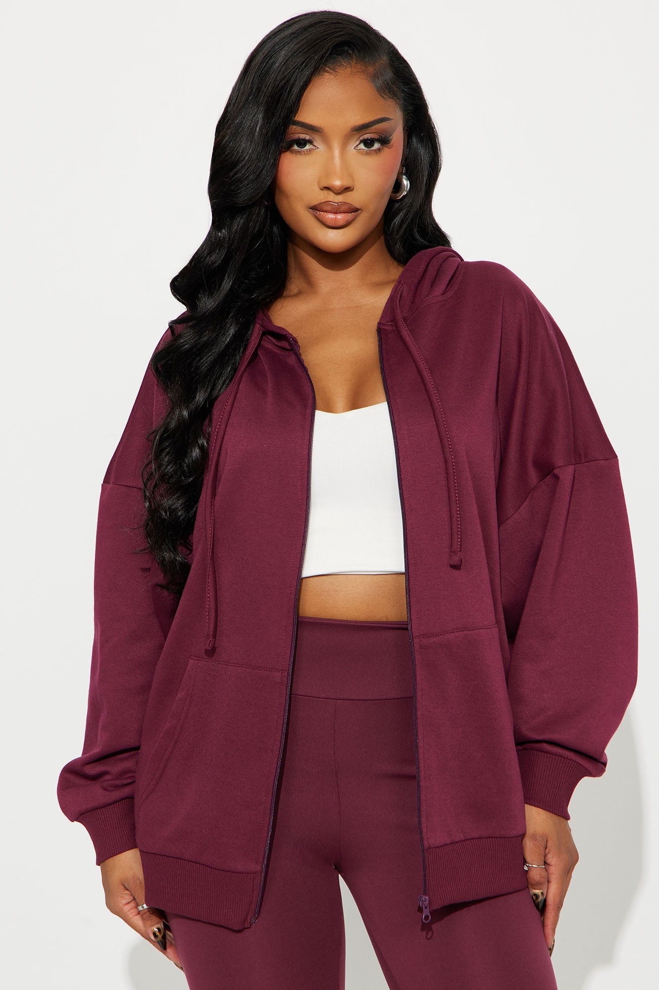 Beckham Zip Up Fleece Pant Set - Burgundy