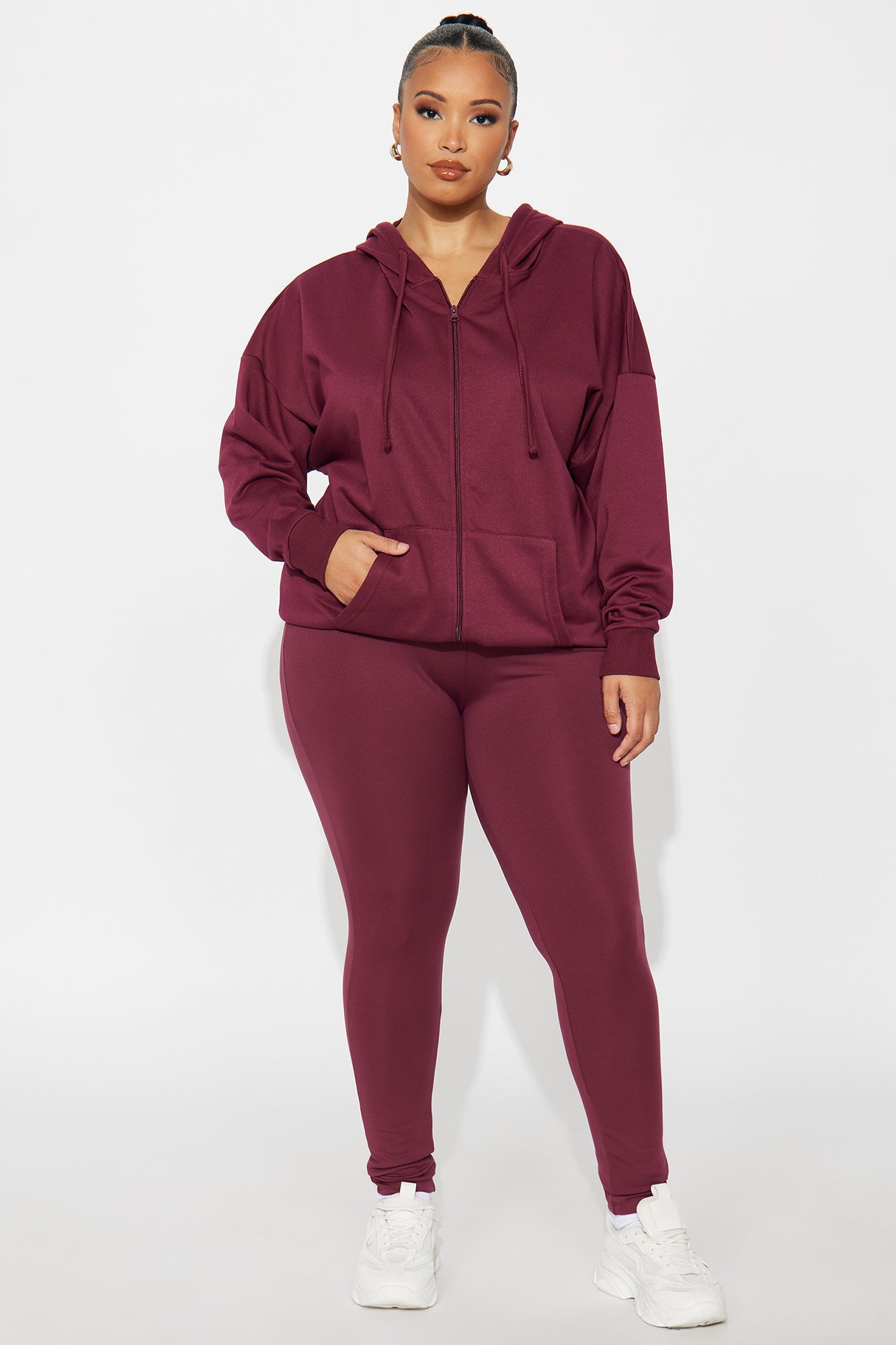 Beckham Zip Up Fleece Pant Set - Burgundy
