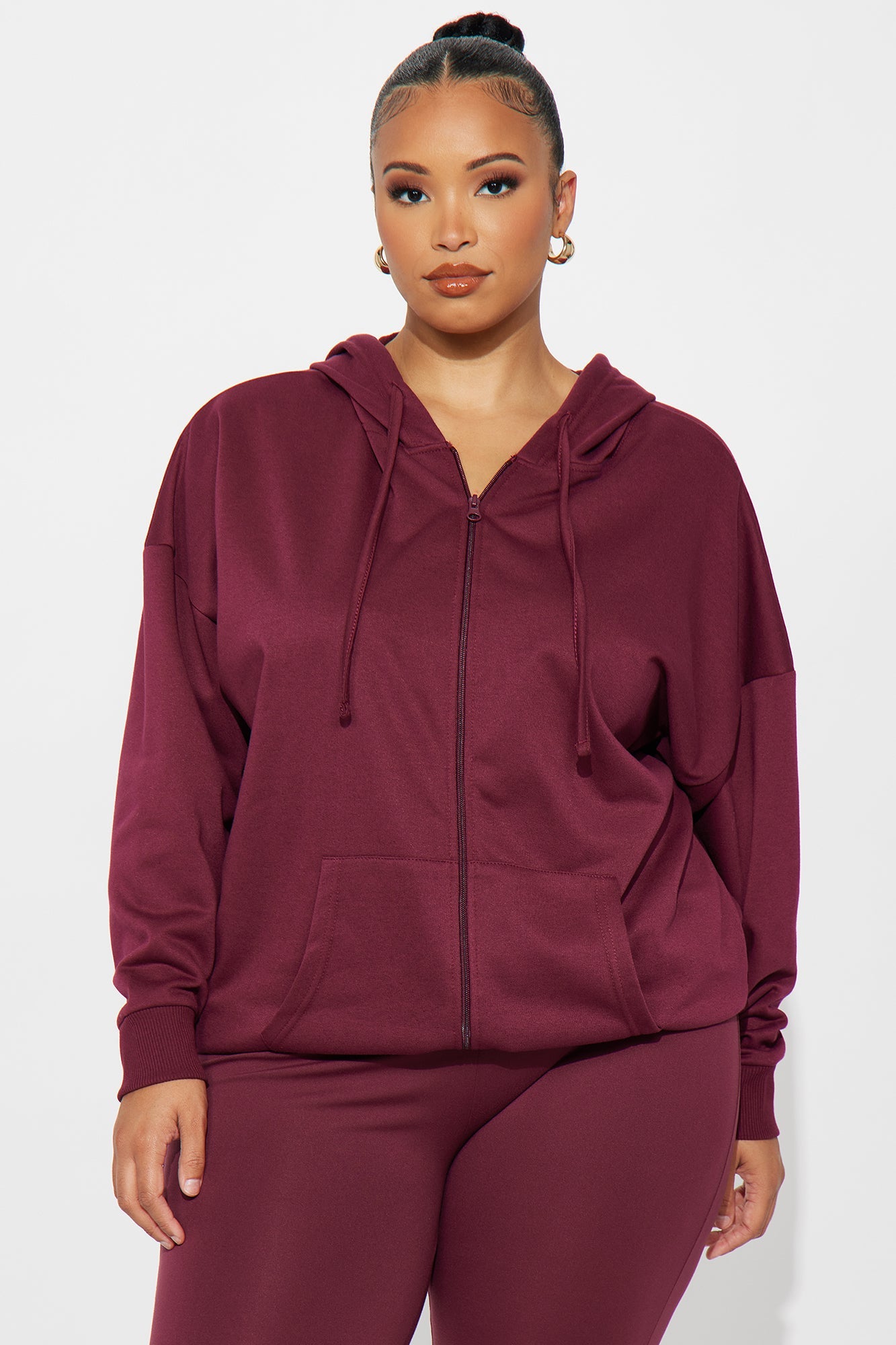 Beckham Zip Up Fleece Pant Set - Burgundy